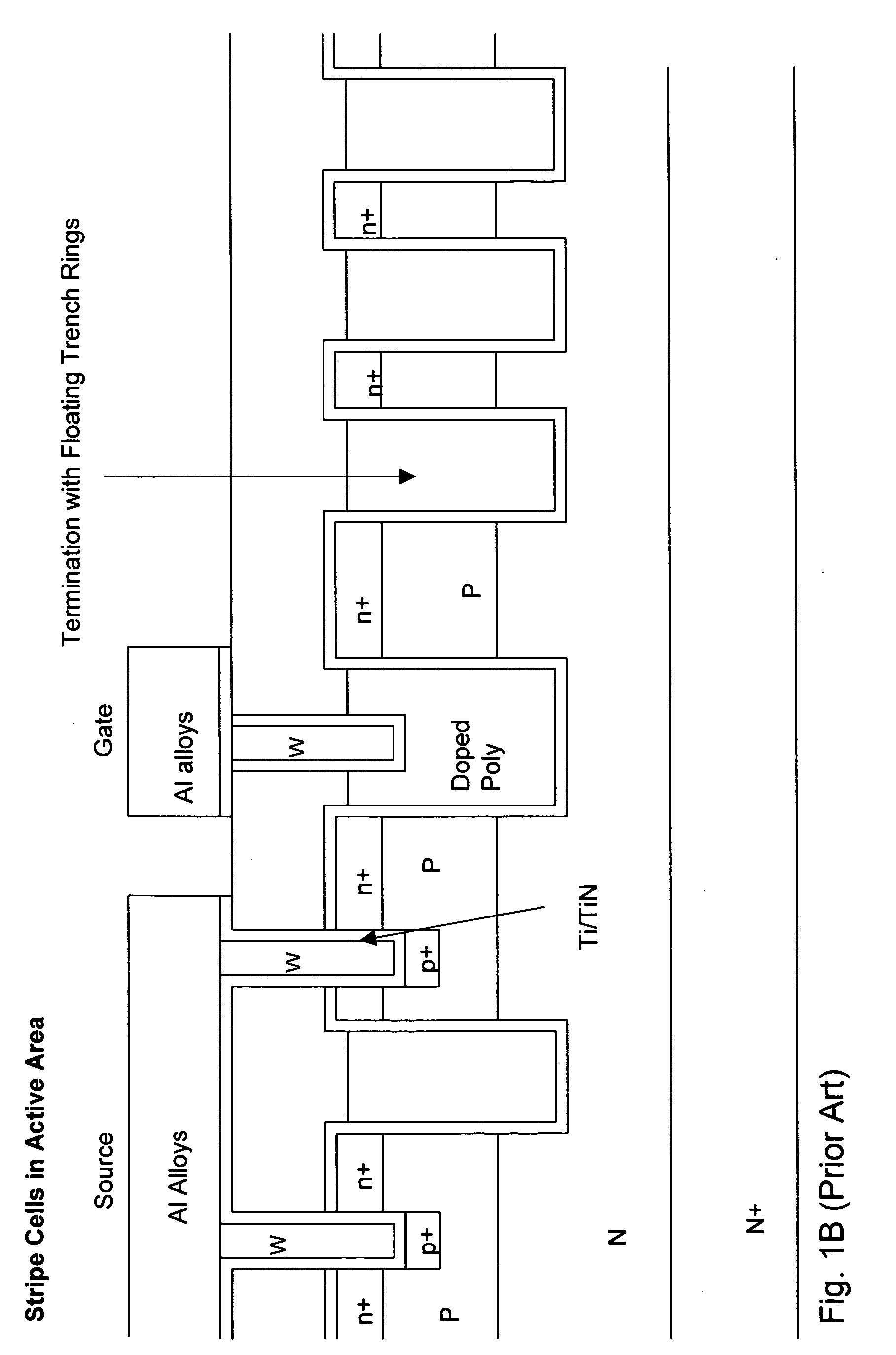 Closed trench MOSFET with floating trench rings as termination