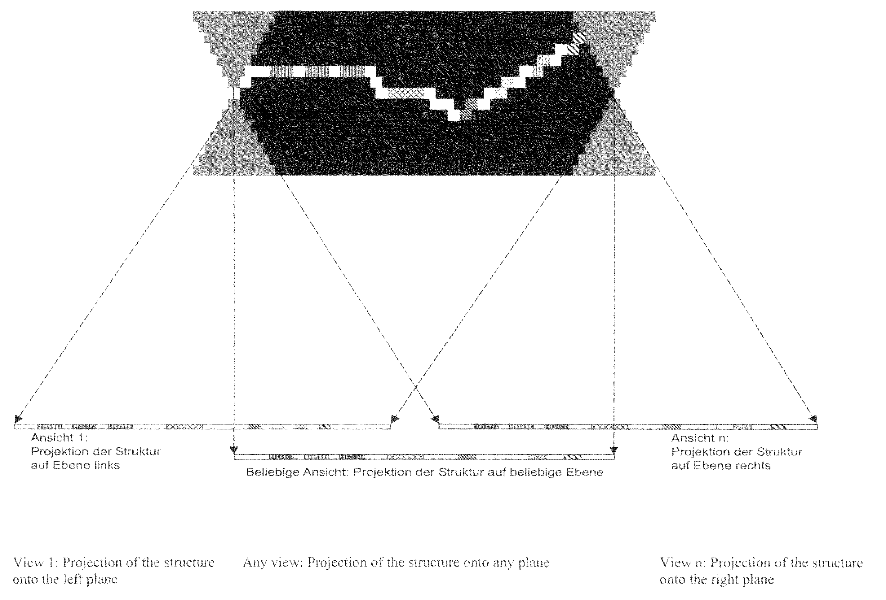 Arrangement and method for the recording and display of images of a scene and/or an object