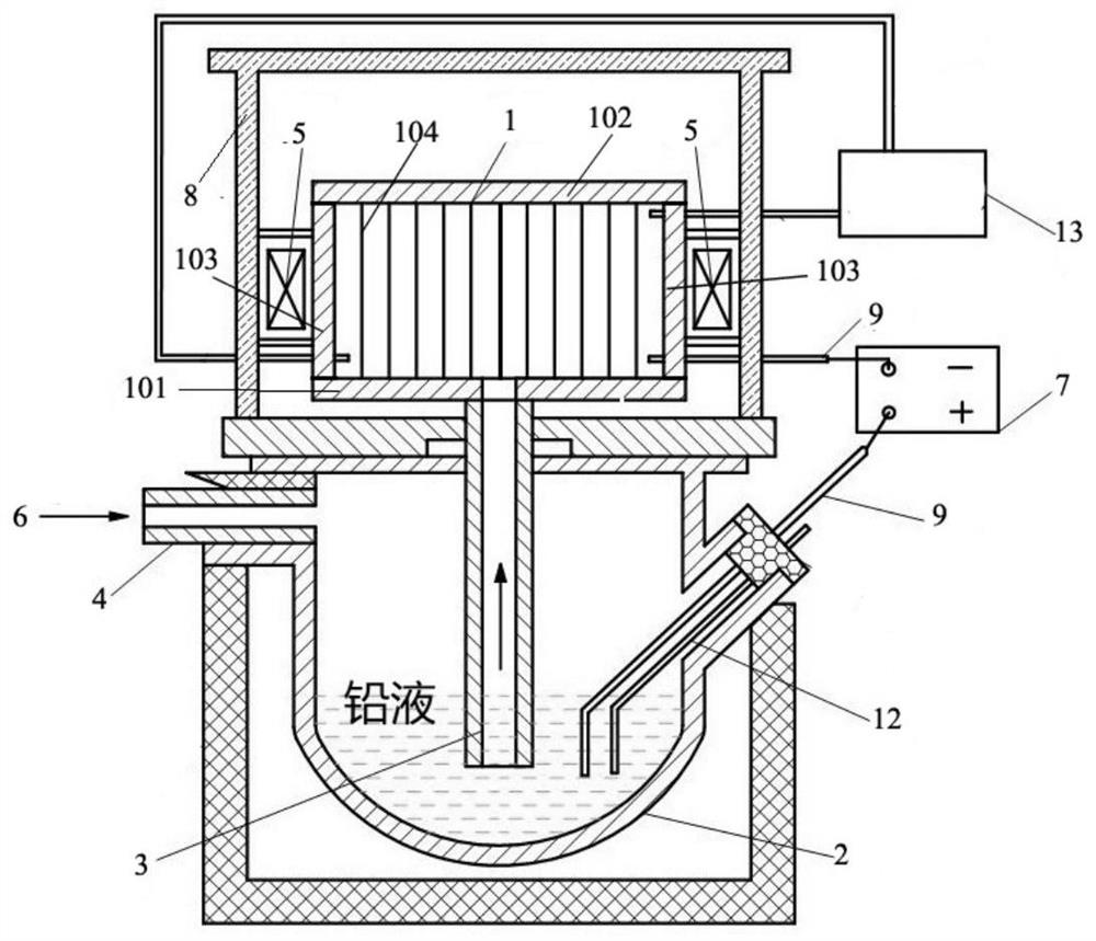 Electromagnetic low-pressure casting device and method for lead-acid battery grid