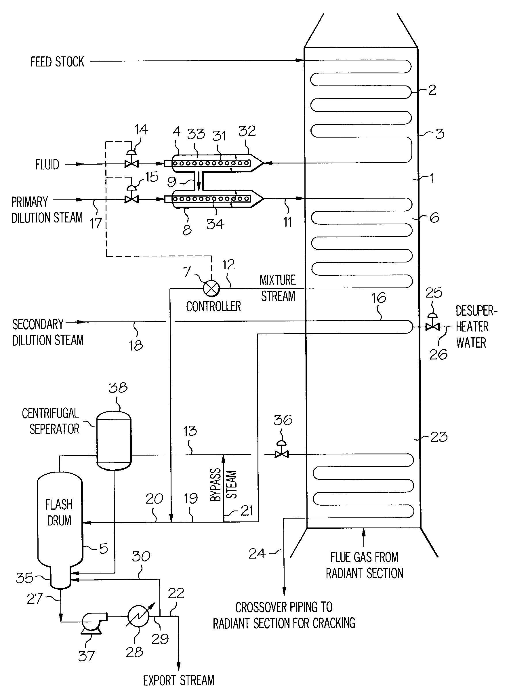 Process for steam cracking heavy hydrocarbon feedstocks