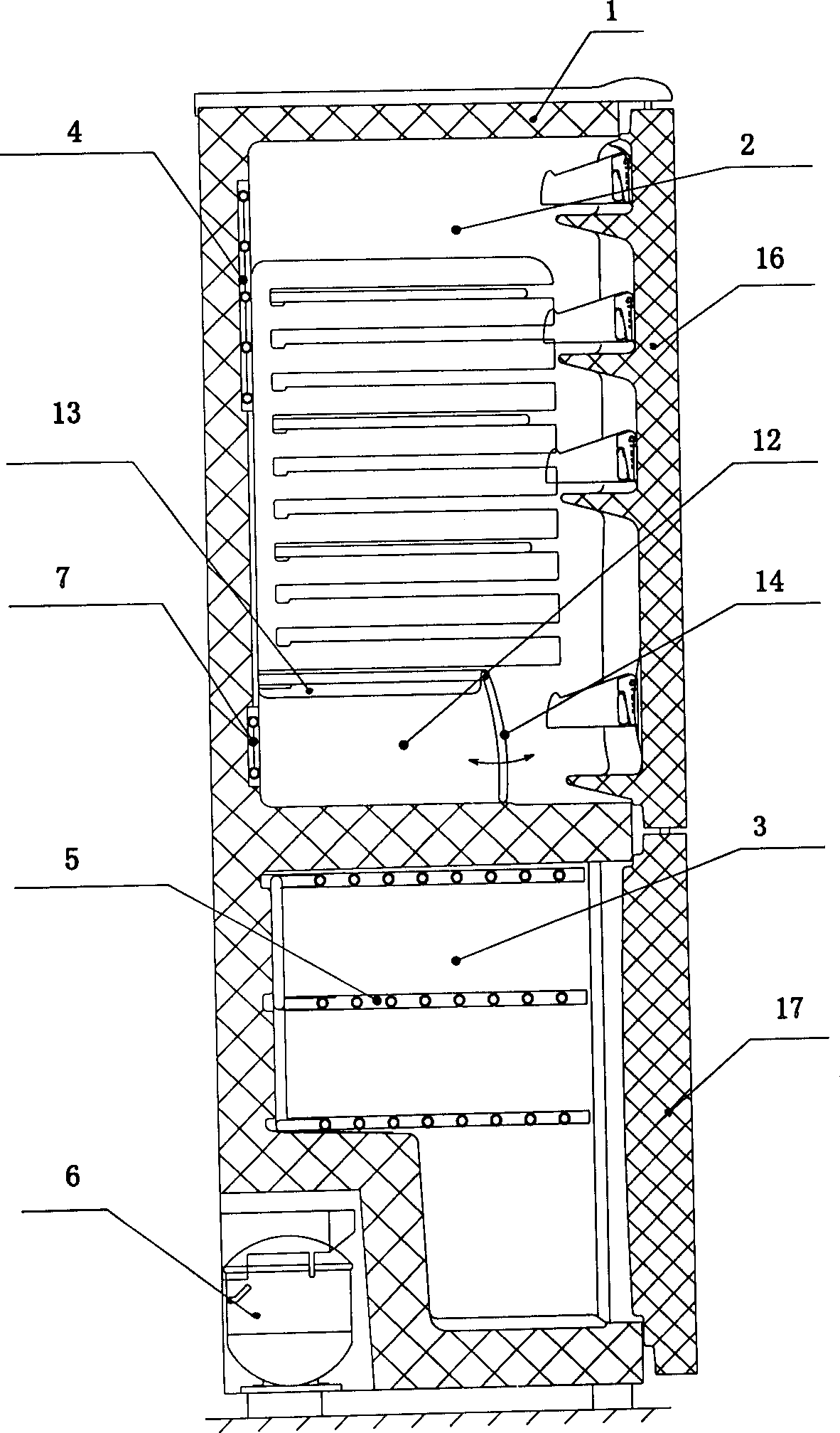 Direct cooling type refrigerator with multitemperature/temperature-changing zones in same chamber