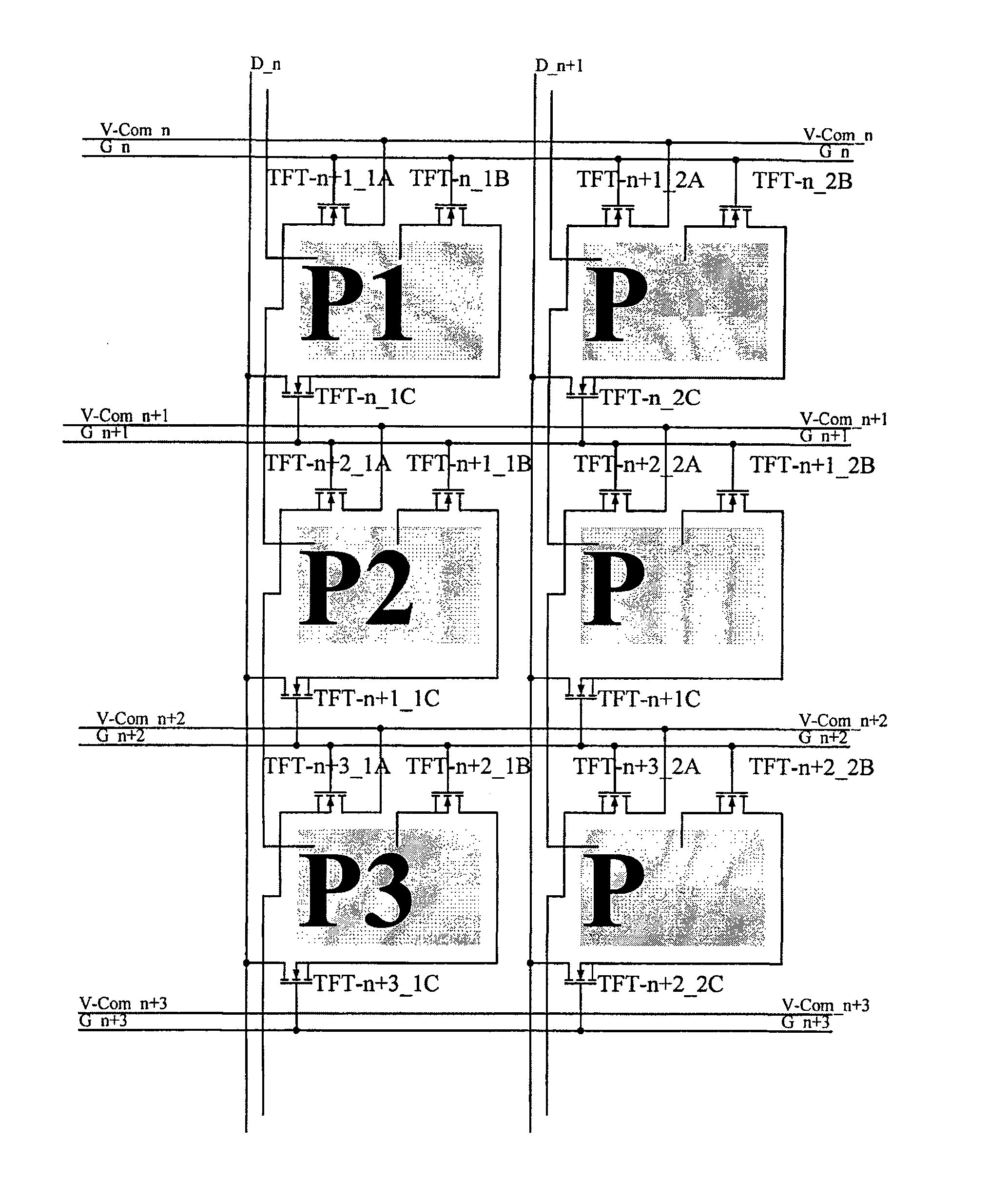 LCD unit matrix and LCD device embodying the matrix