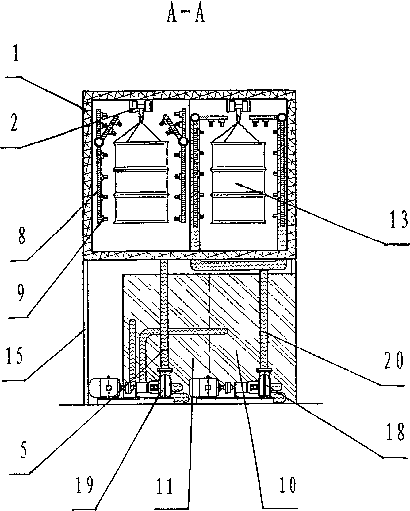 Automatic sprinkling type phosphatization treatment system for surface of steel barrel