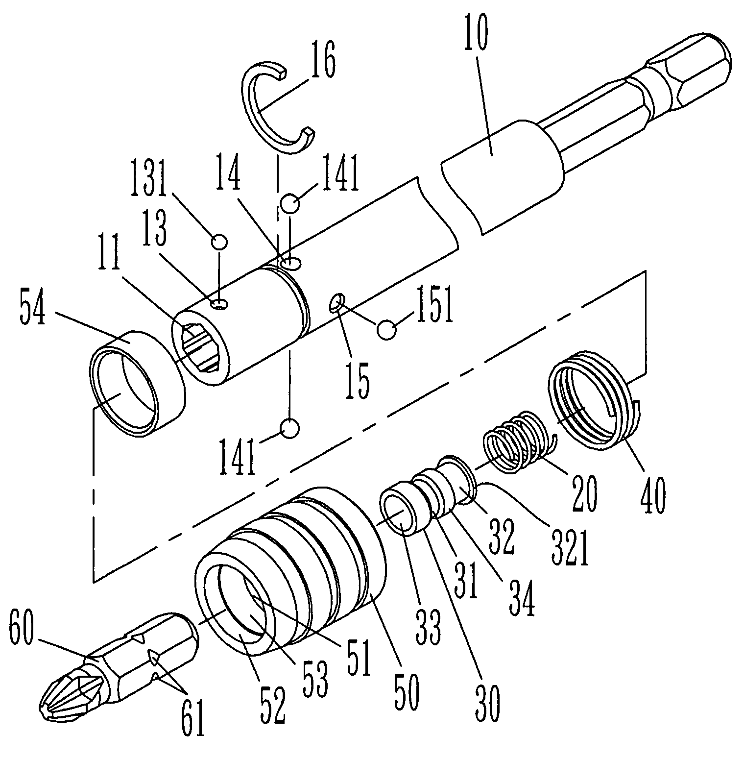 Device for locking and releasing a screw bit