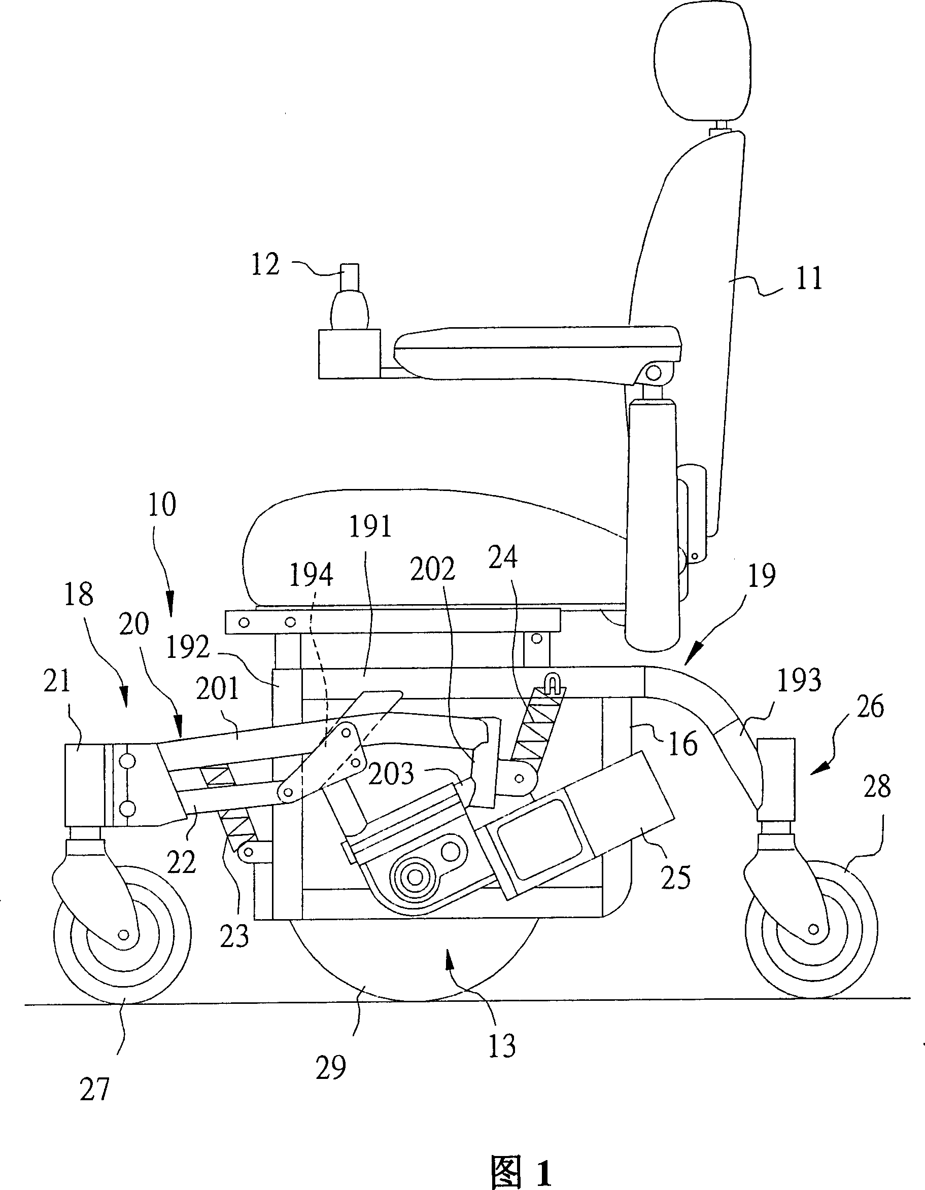 Chassis device for electric wheelchair