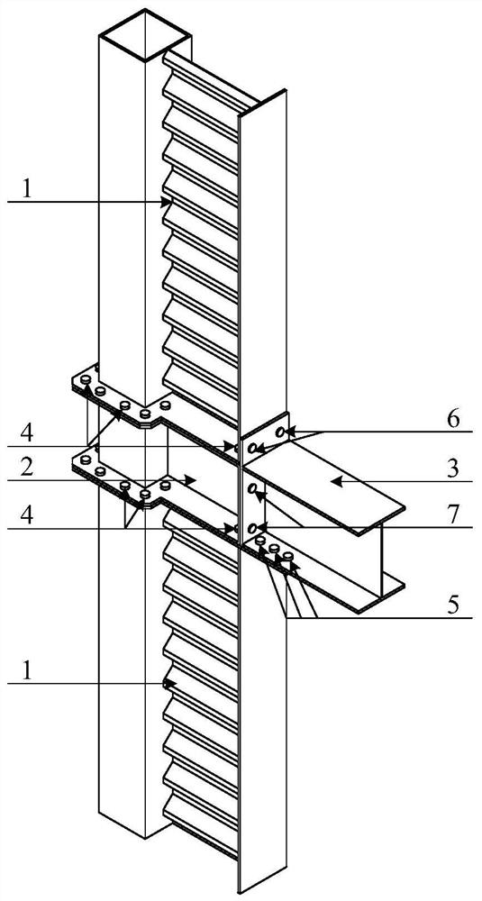 Fabricated beam-column connecting joint based on corrugated plate anti-side special-shaped column