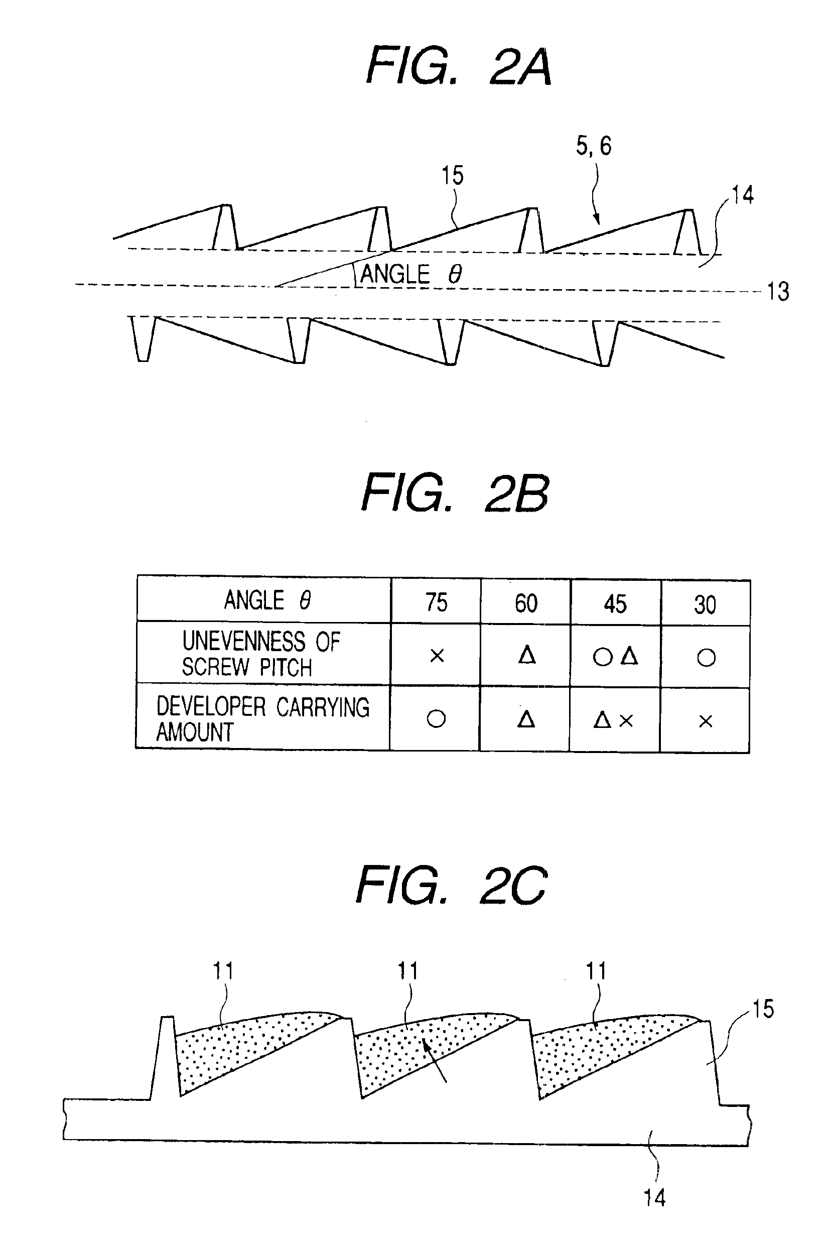 Developing apparatus having developer carrying screw with a plurality of inclination angles