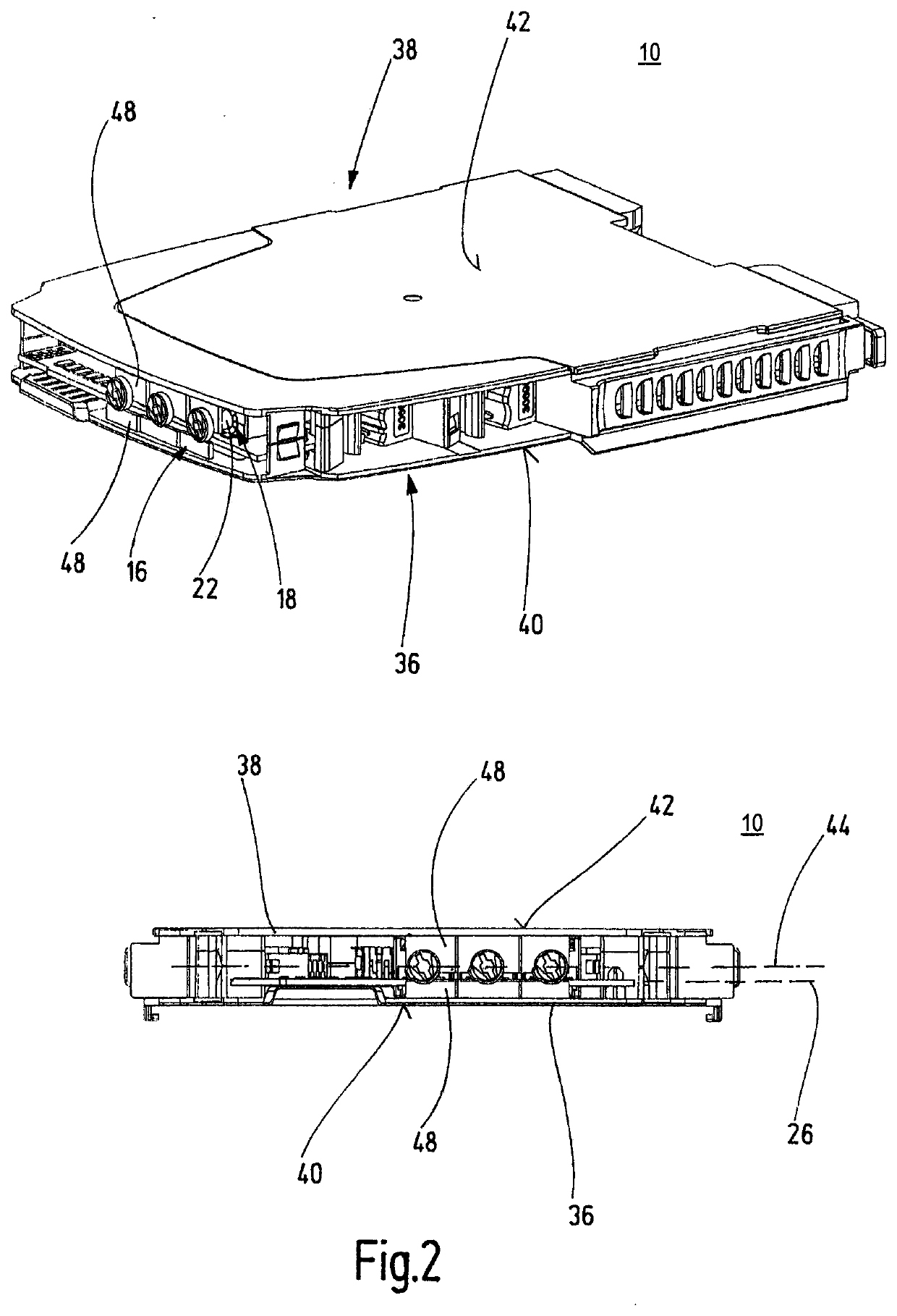 Safety switching device with recessed setting components