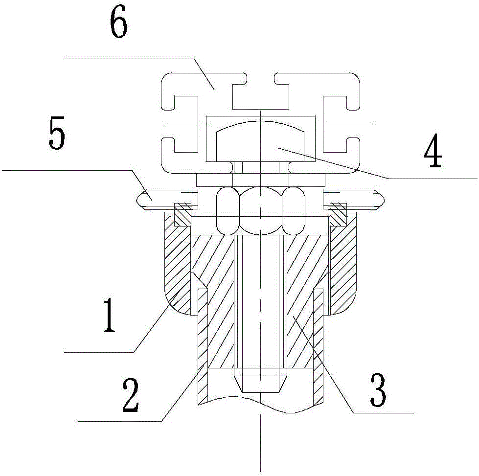 Top connecting structure of middle column handrail of urban rail and subway vehicles