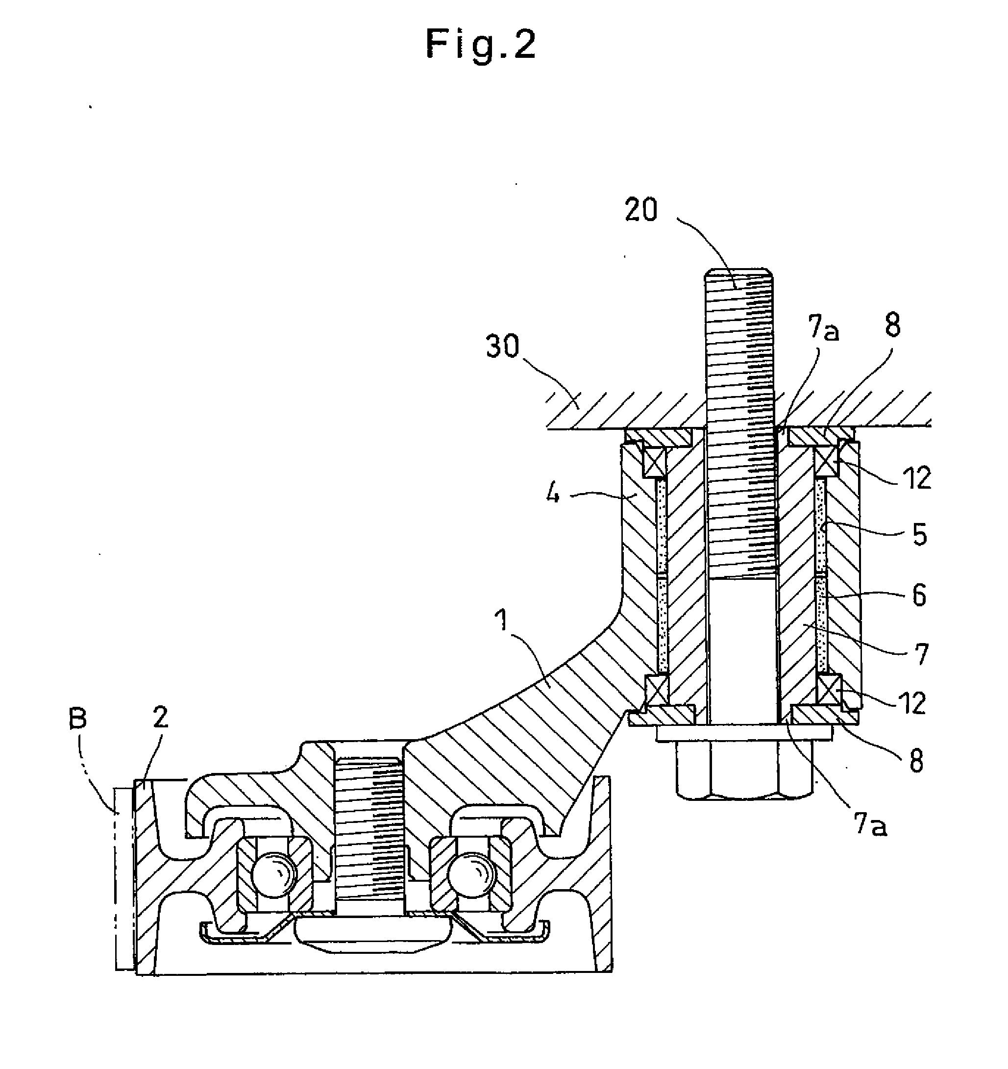 Fulcrum bearing device for pulley arm