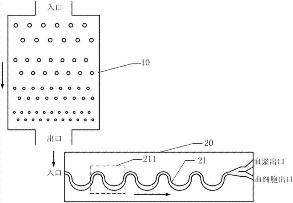 Blood separation pretreatment chip and blood separation device