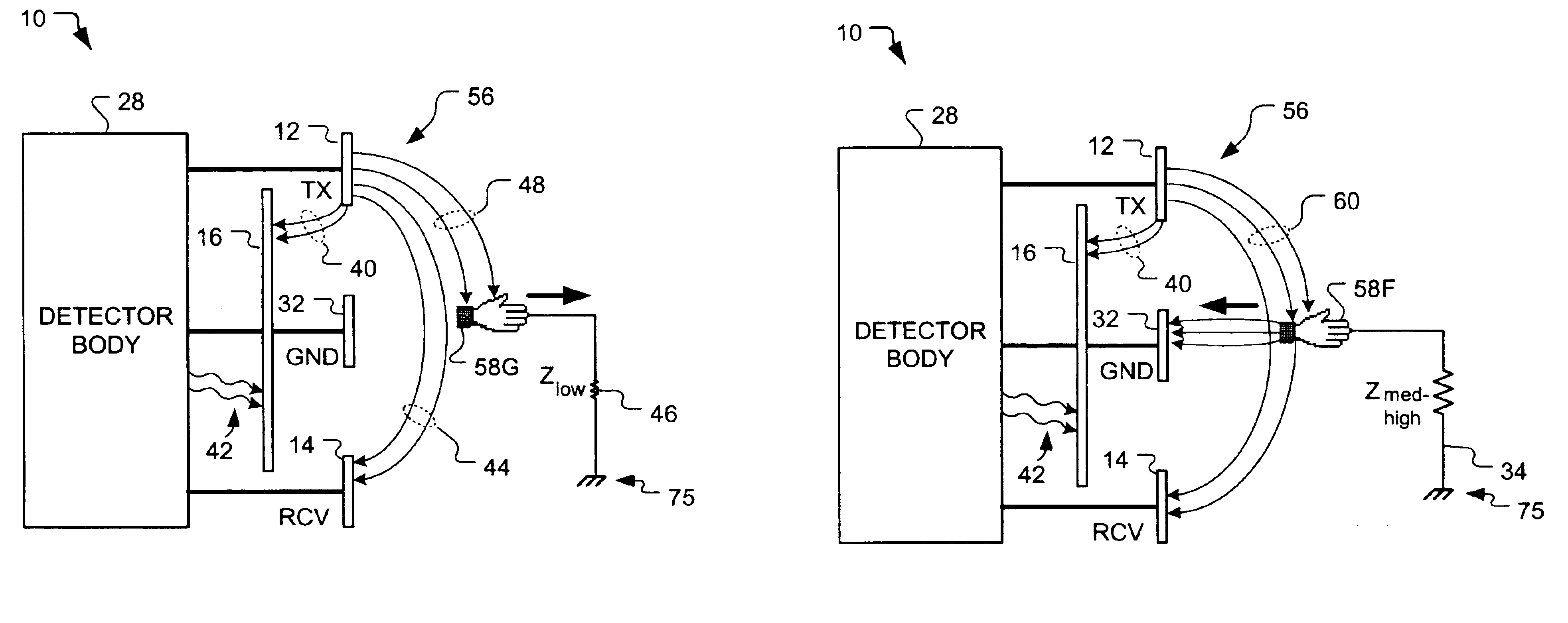 Electric field proximity detector for floating and grounded targets