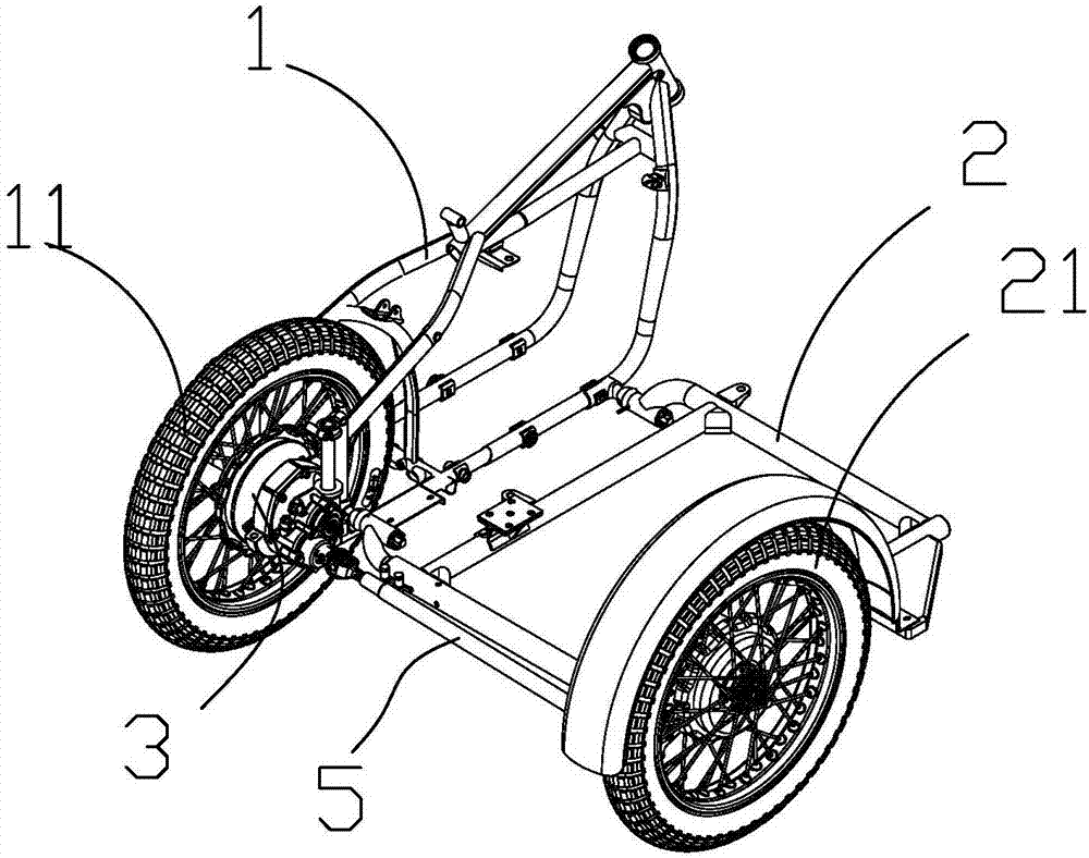 Rear wheel driving device for side tricycle and side tricycle provided with dual-drive rear wheels