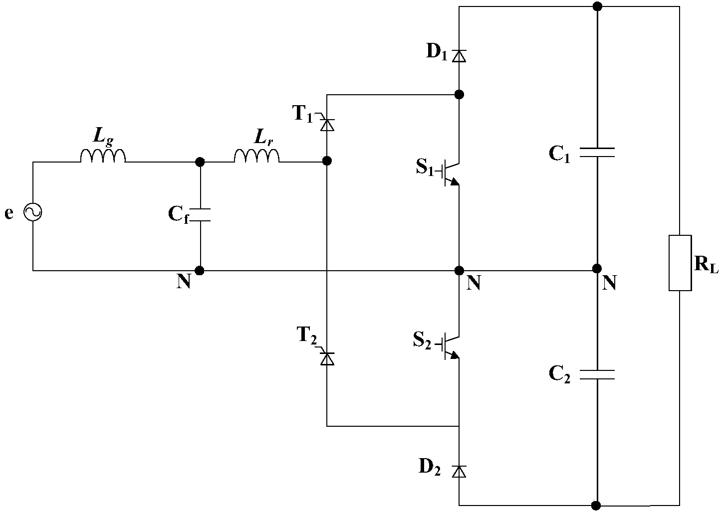 LCL filtering-based circuit topology structure of high-power PWM (pulse-width modulation) rectifier