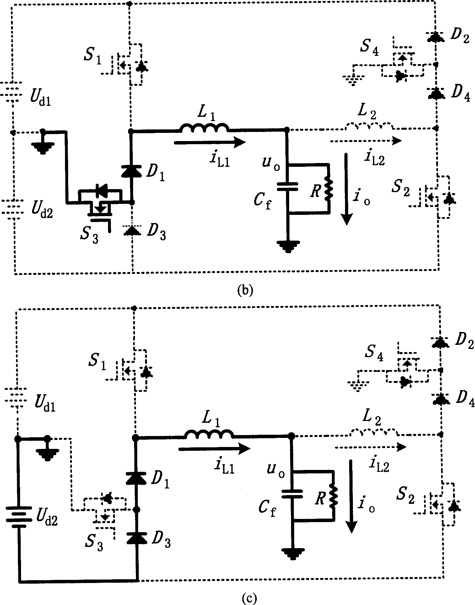 Three level double voltage reducing type semi-bridge converter