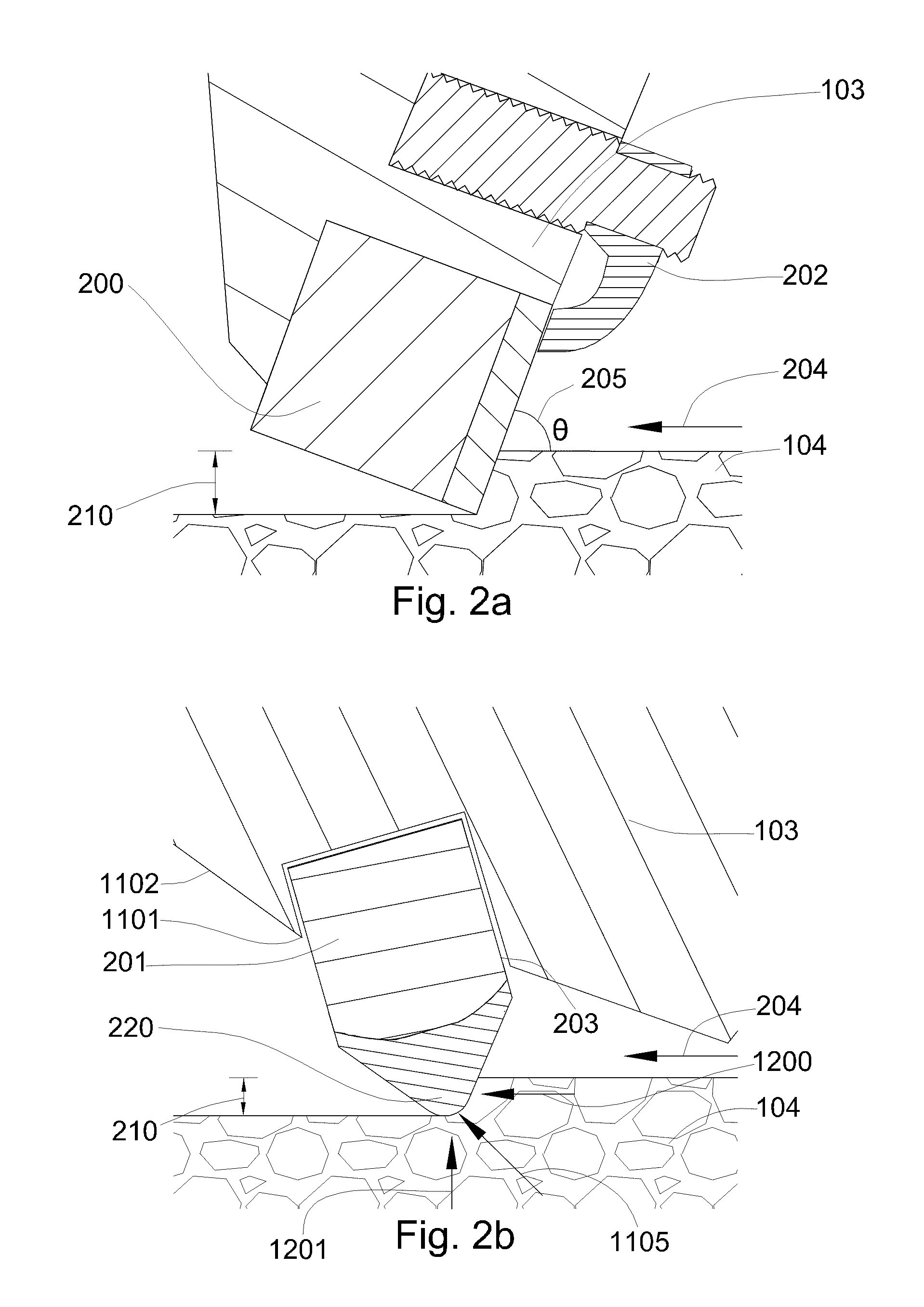 Test fixture that positions a cutting element at a positive rake angle