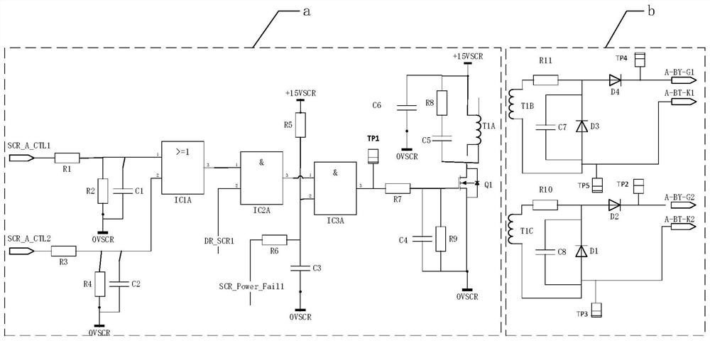 A three-phase thyristor control circuit