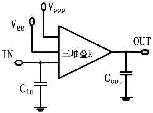 Power amplifier having distributed three stacking structure and considering miller effect