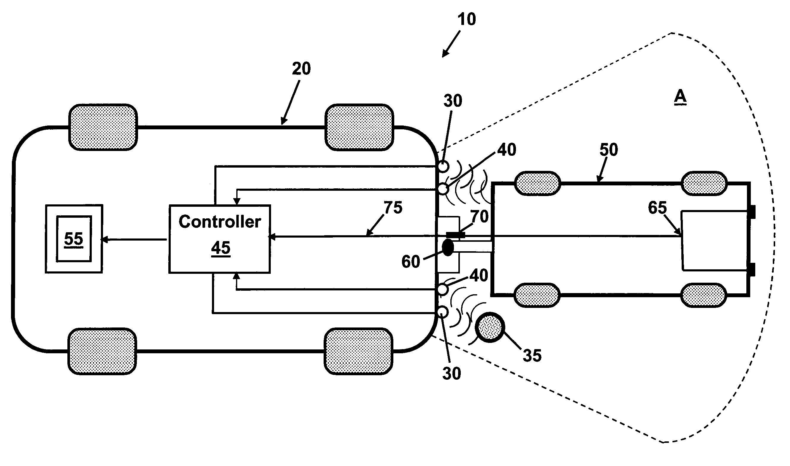 Trailer detection circuit for a vehicle park assist system