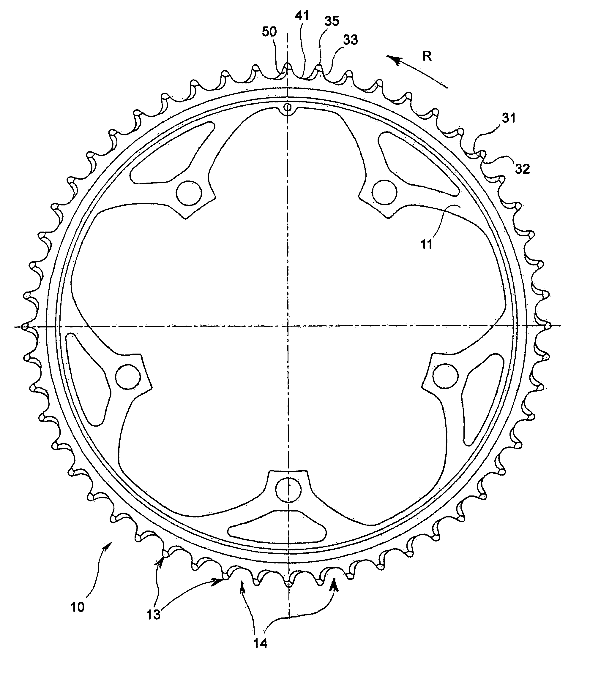Sprocket of a chain transmission for a bicycle