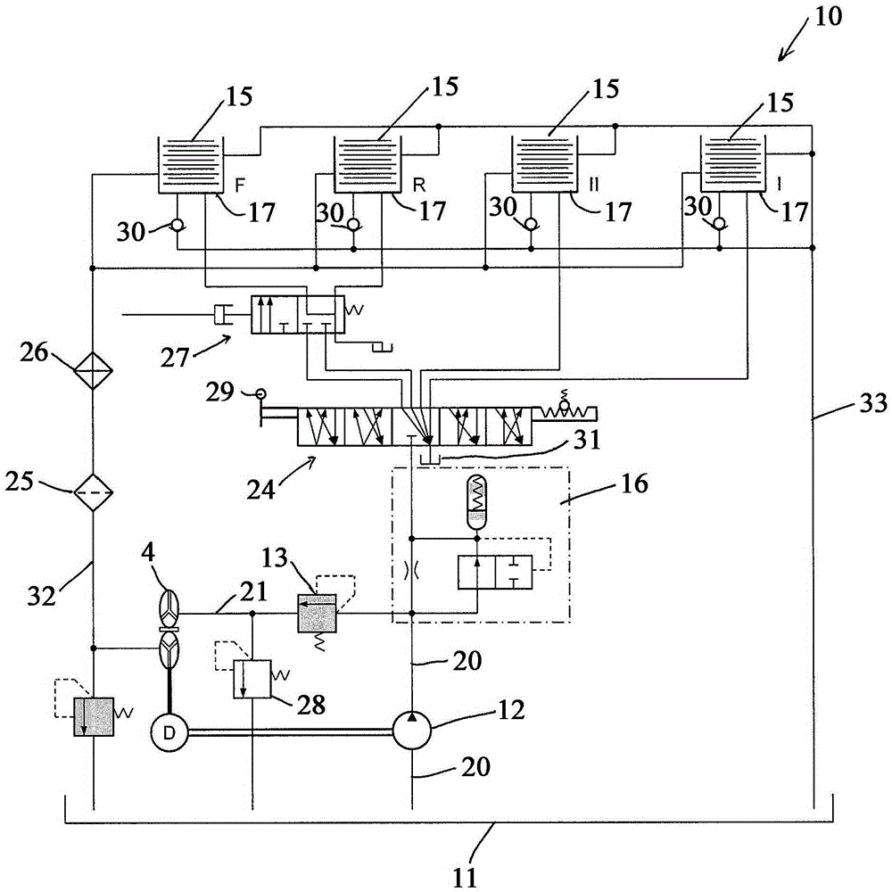 Accumulator and hydraulic control system, machine and shifting method having the accumulator