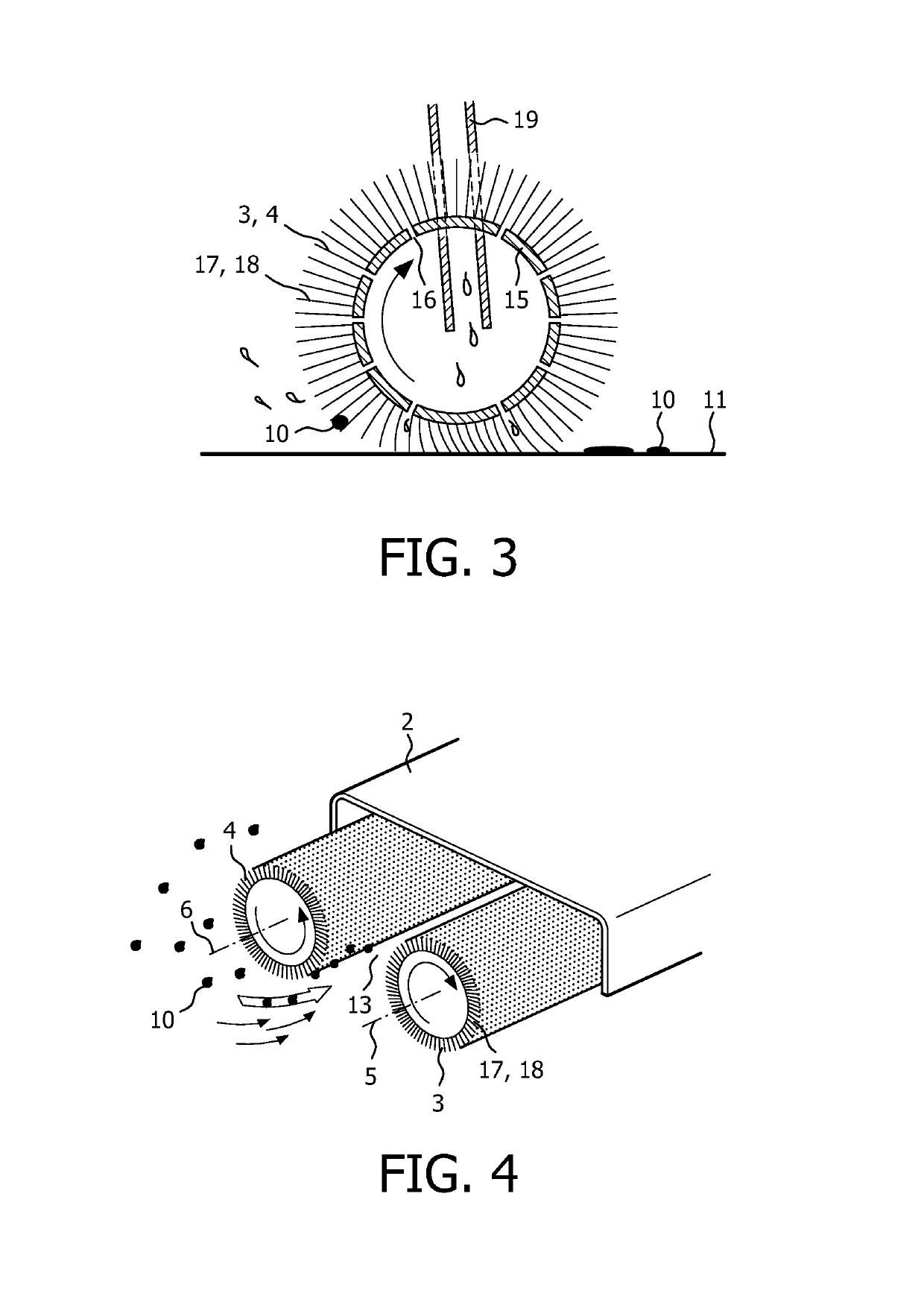 Device for cleaning a surface, comprising at least one rotatable brush