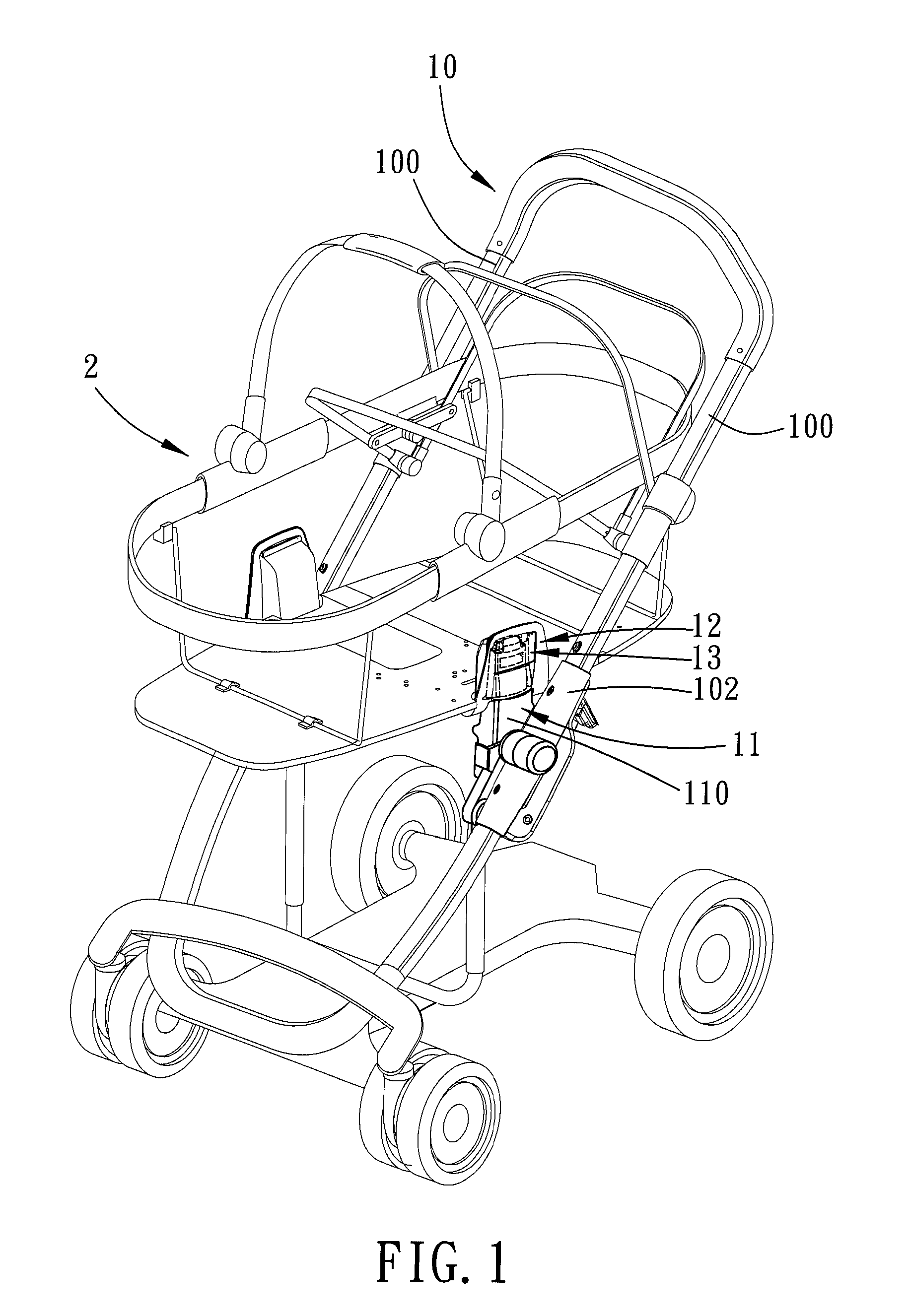 Latch device for coupling a carrier to a stroller frame