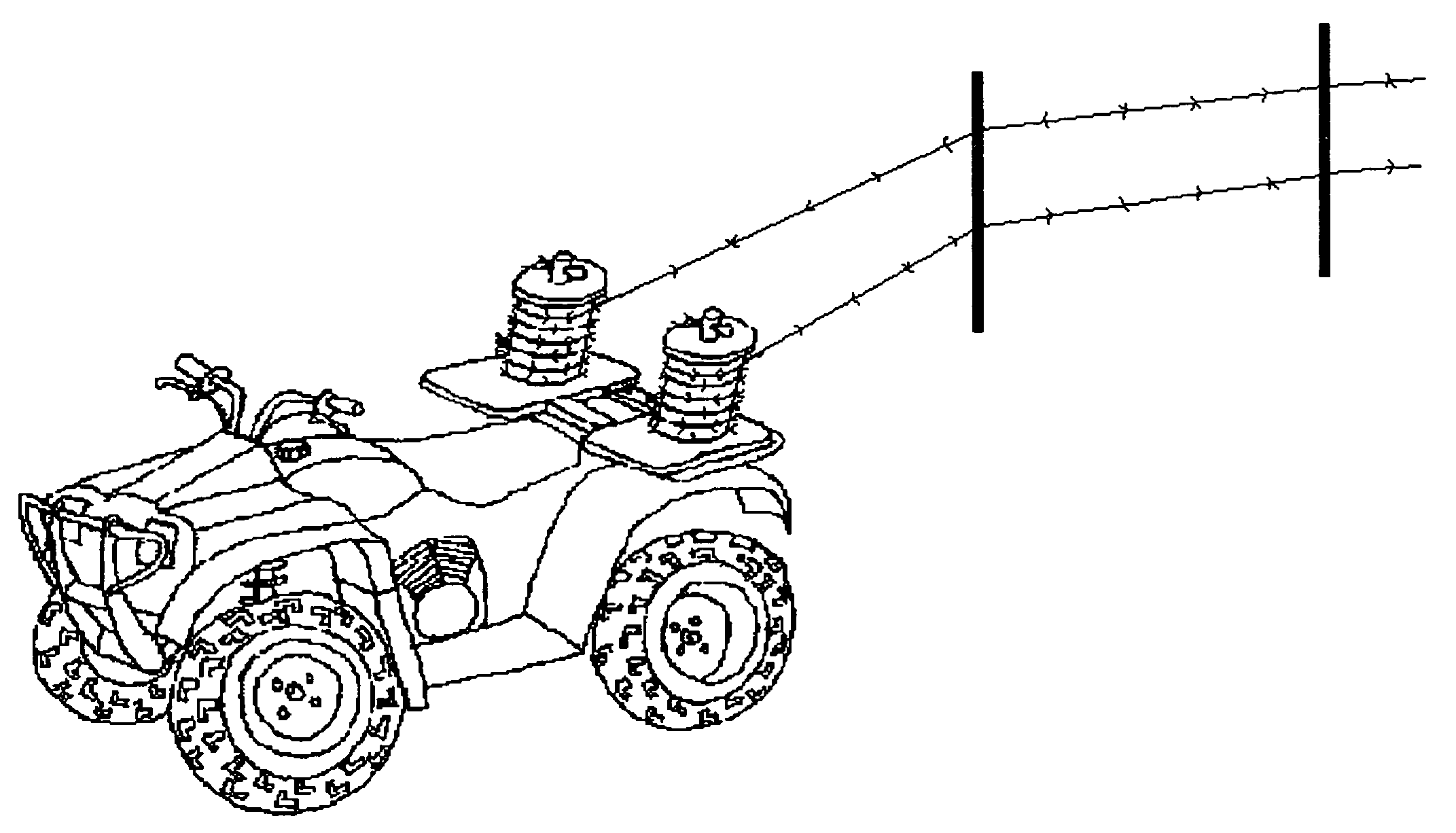 Barbed wire installing system using all terrain vehicle (ATV)