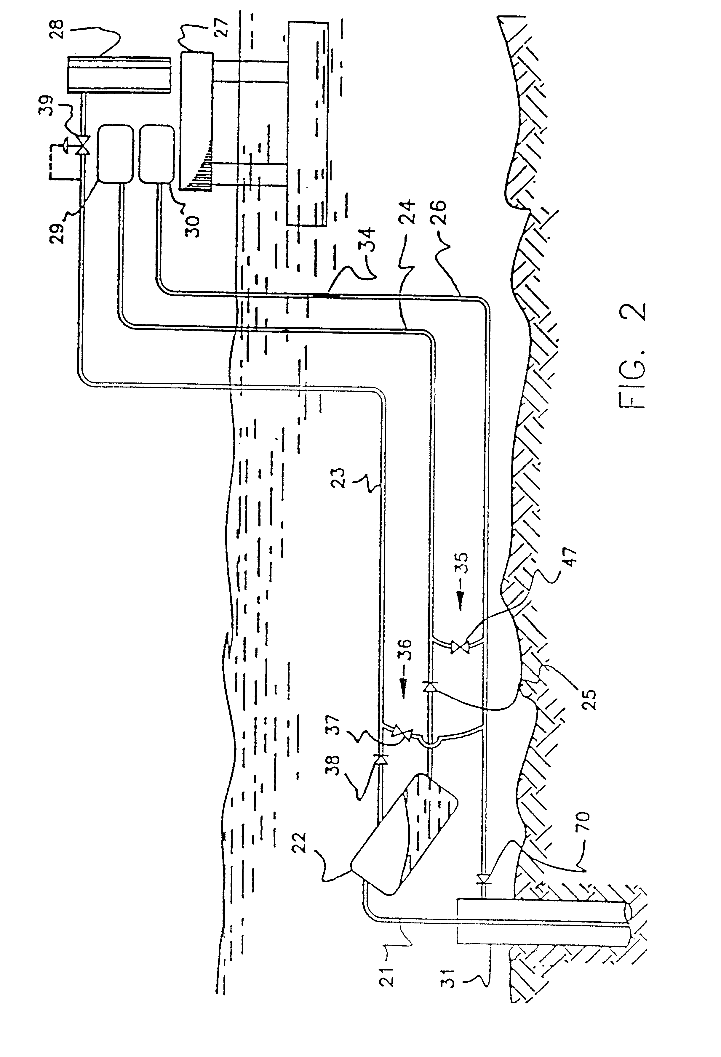 Method and equipment for offshore oil production with primary gas separation and flow using the injection of high pressure gas