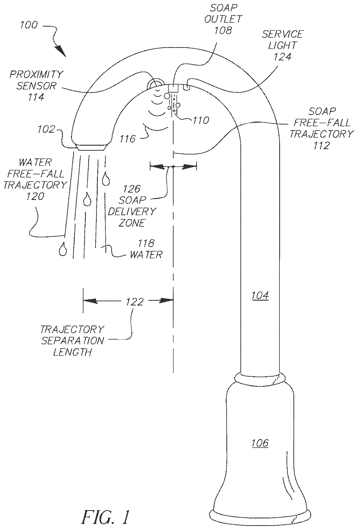 Faucet system comprising a liquid soap delivery line