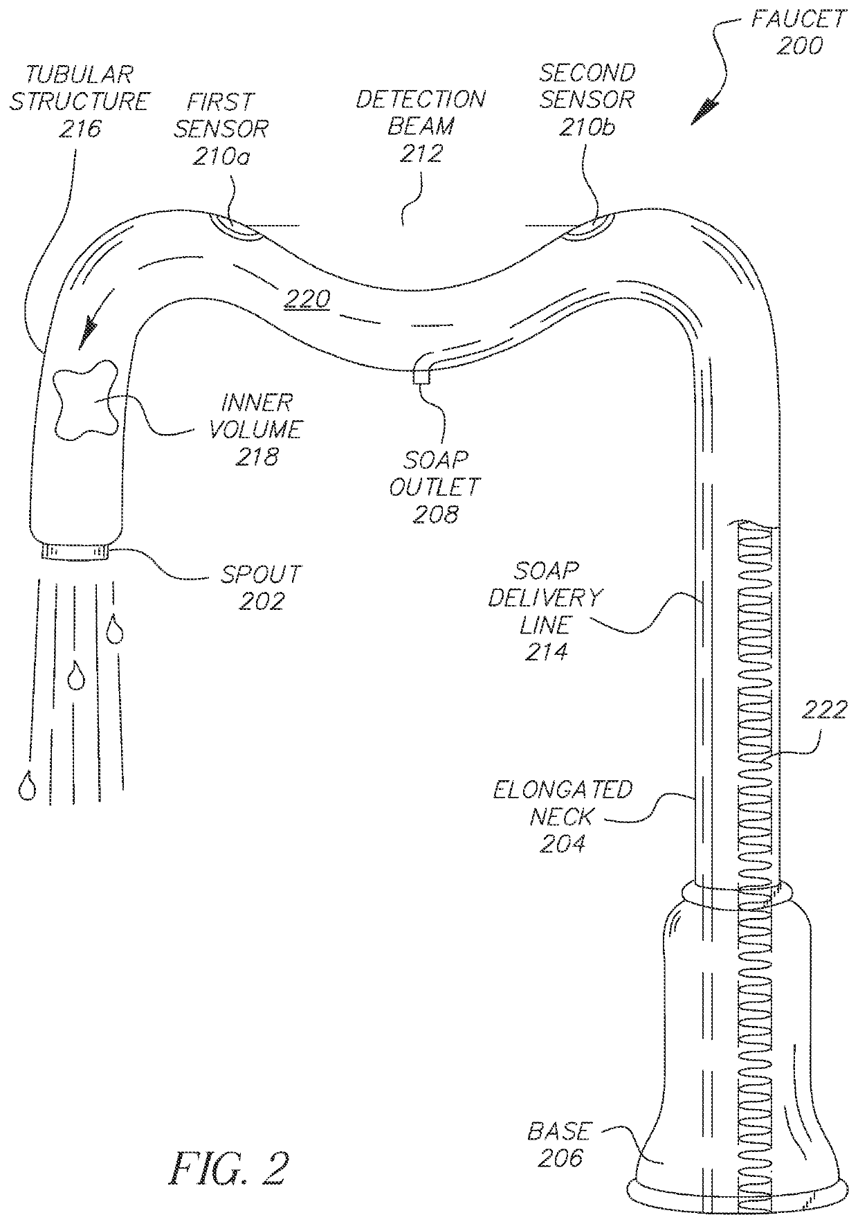 Faucet system comprising a liquid soap delivery line