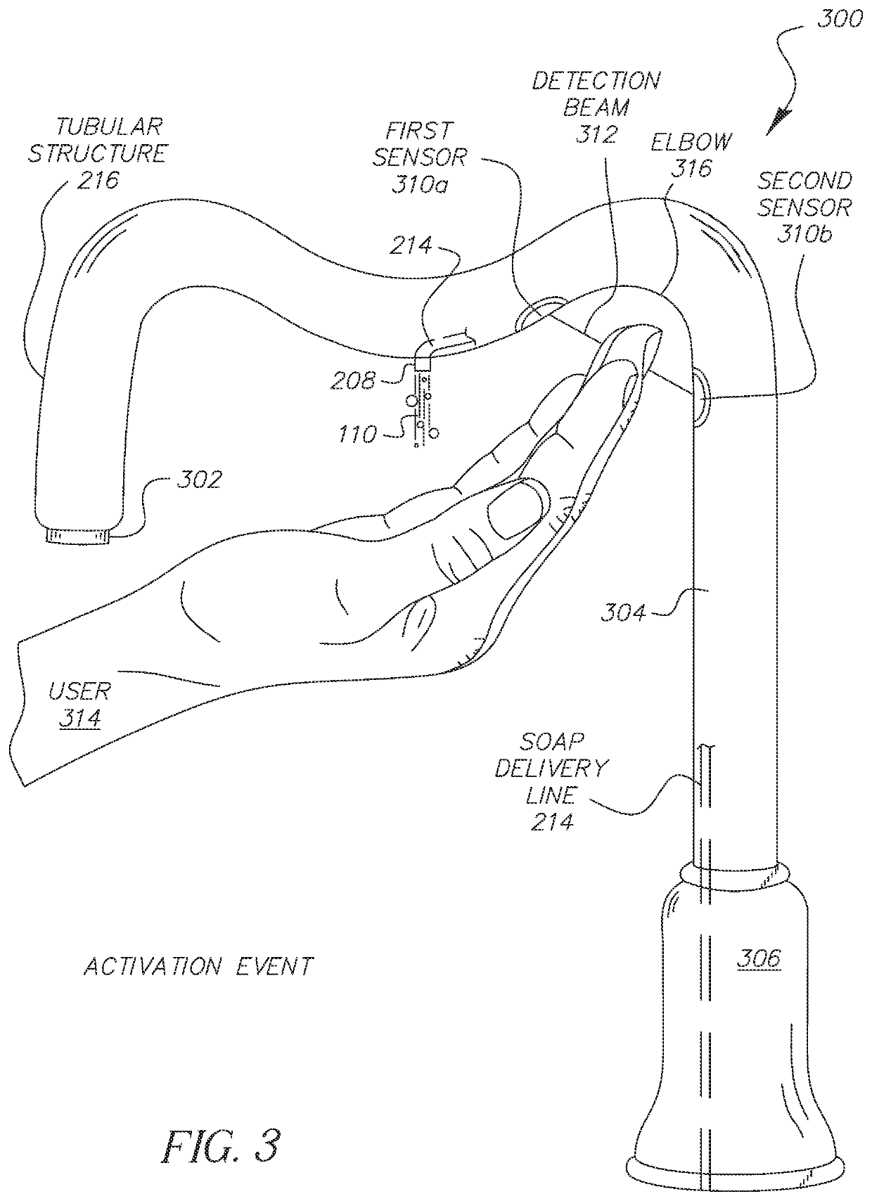 Faucet system comprising a liquid soap delivery line