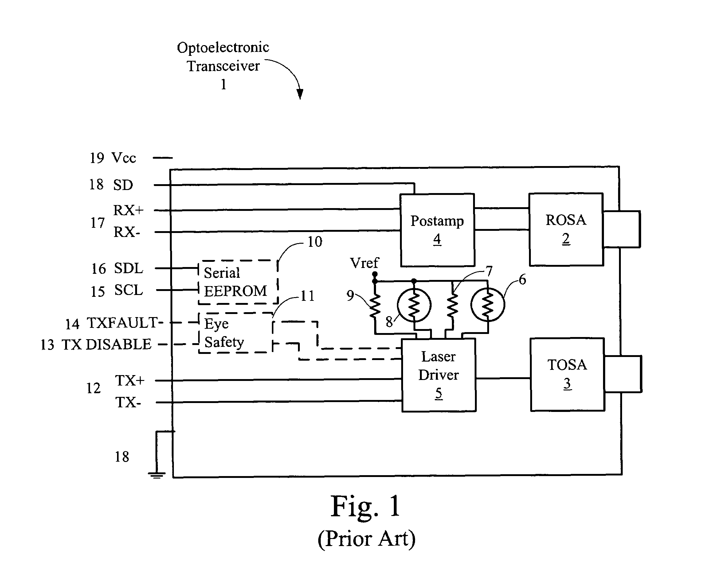 Optical transceiver and host adapter with memory mapped monitoring circuitry