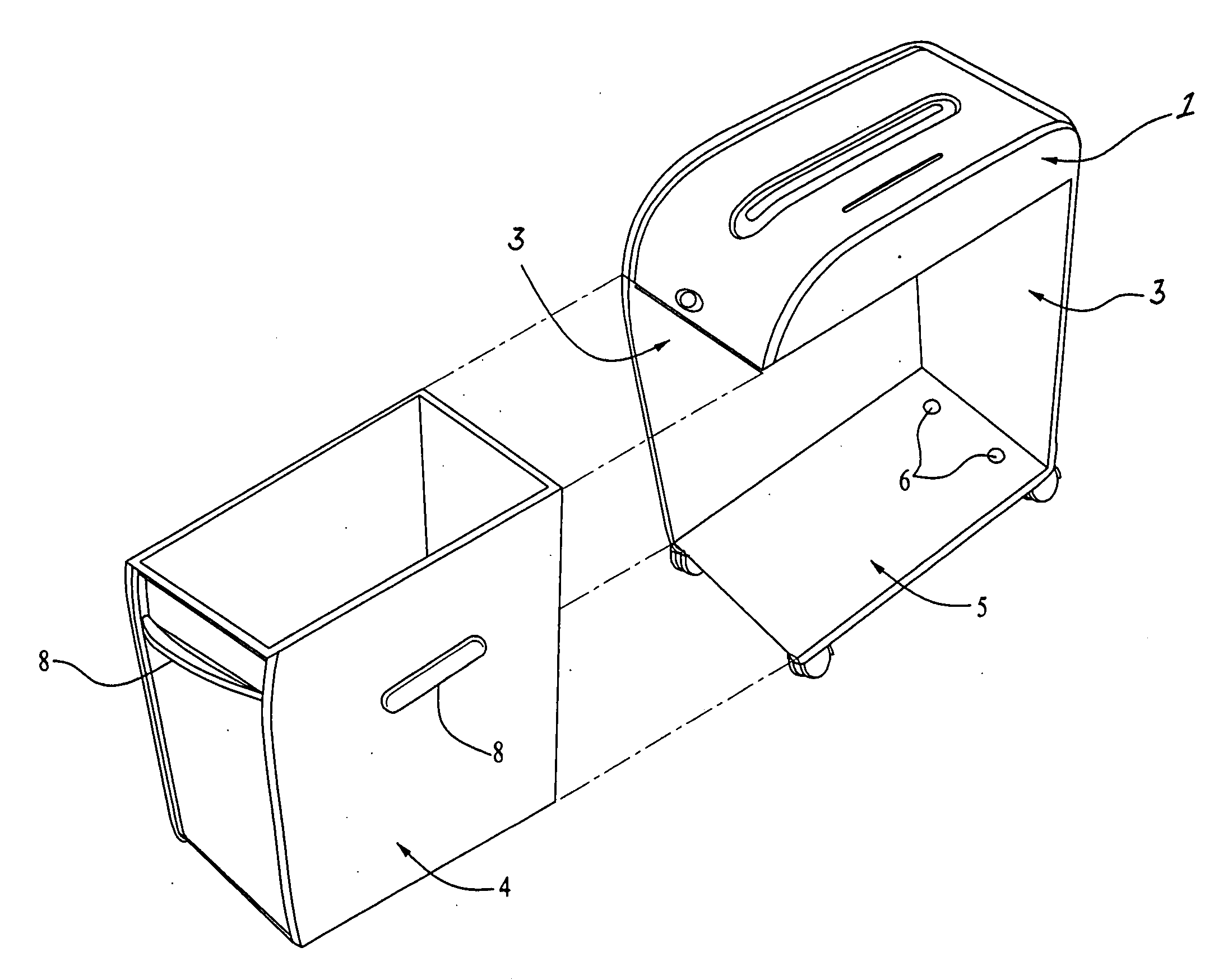 Shredder support and waste receptacle