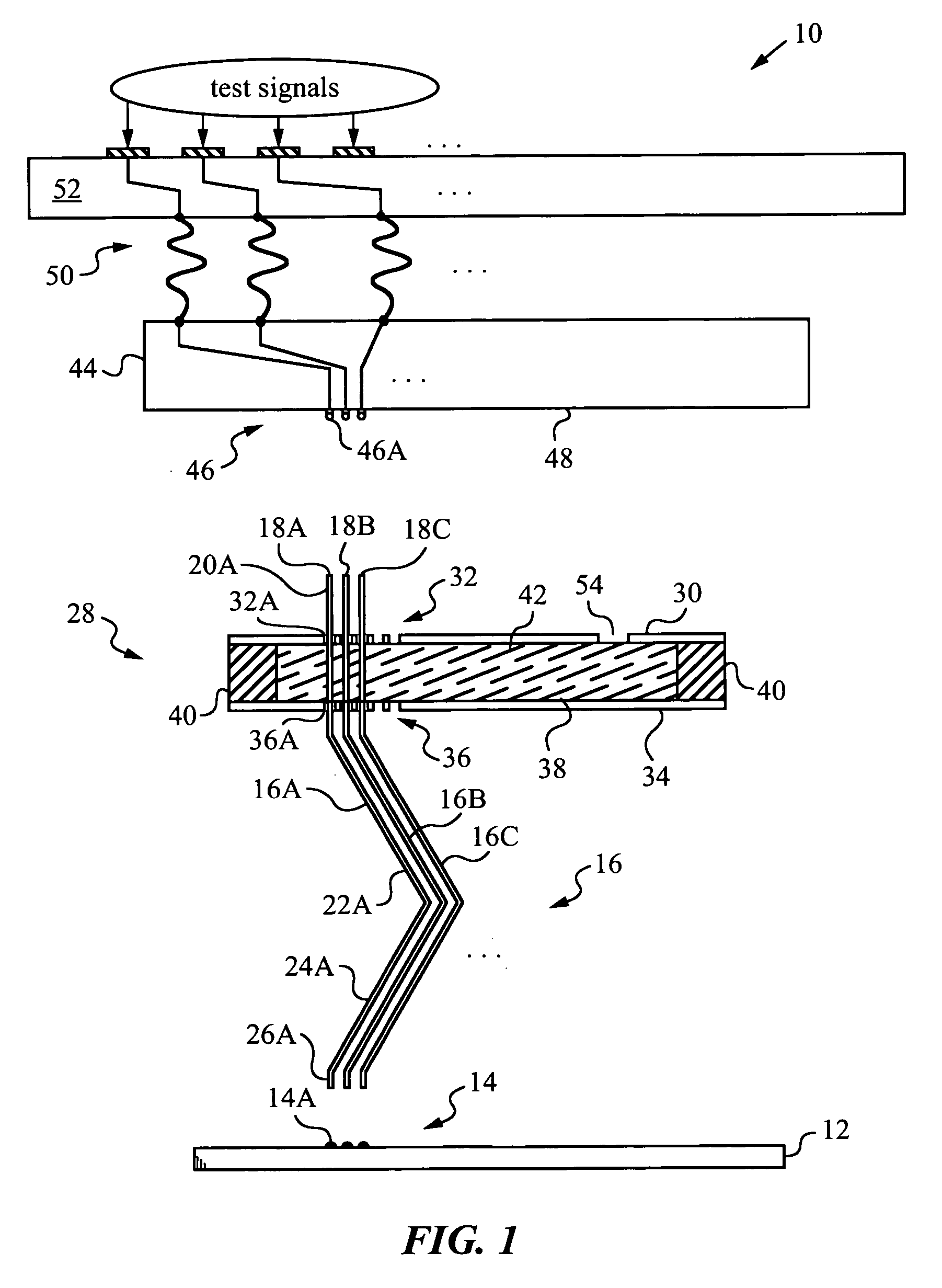 Probe cards employing probes having retaining portions for potting in a retention arrangement