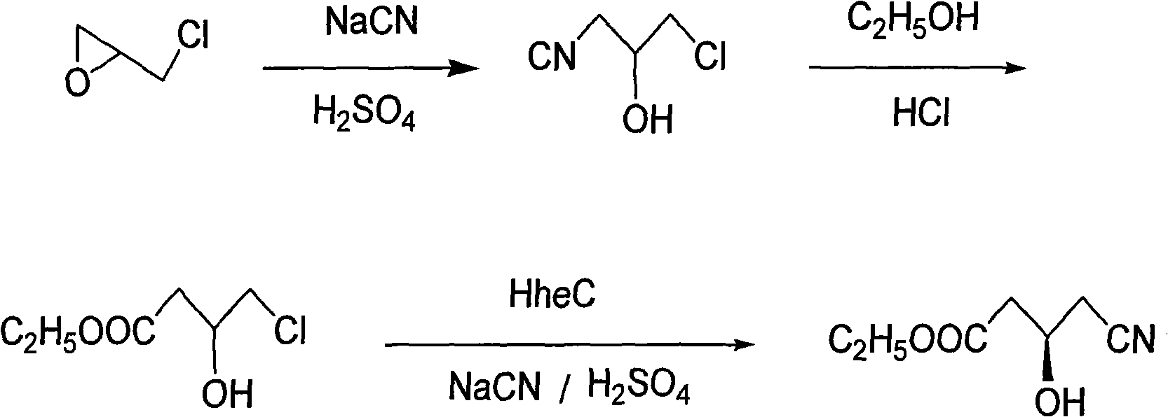 Organism coupling preparation method of R(-)-4-cyan-3-hydroxybutyric acid ethyl ester