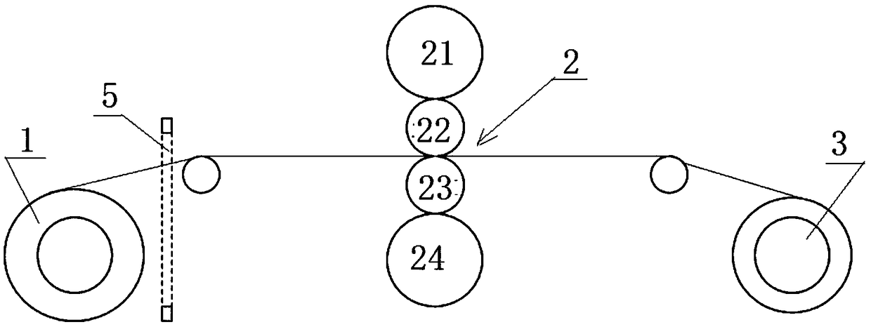 A four-high reversing rolling mill equipped with an automatic strip centering device and its deviation correction method