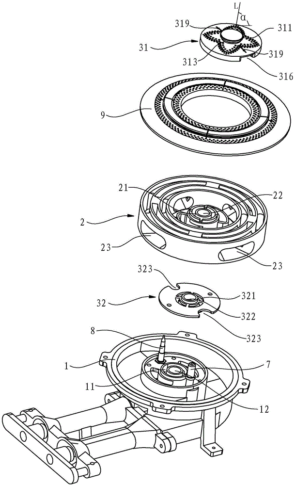 A gas cooker burner with stable inner ring flame