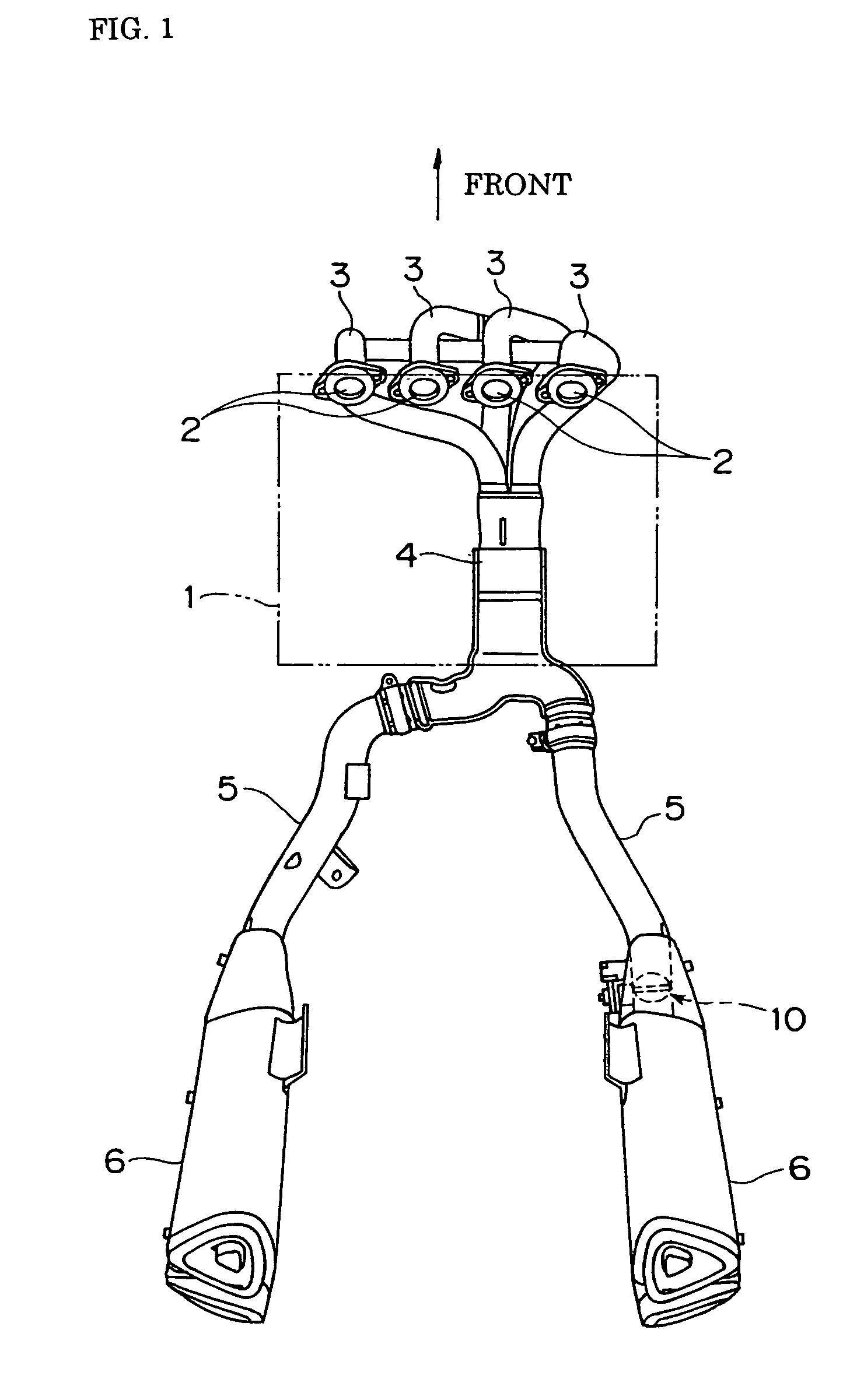 Exhaust device in combustion engine, and motorcycle therewith