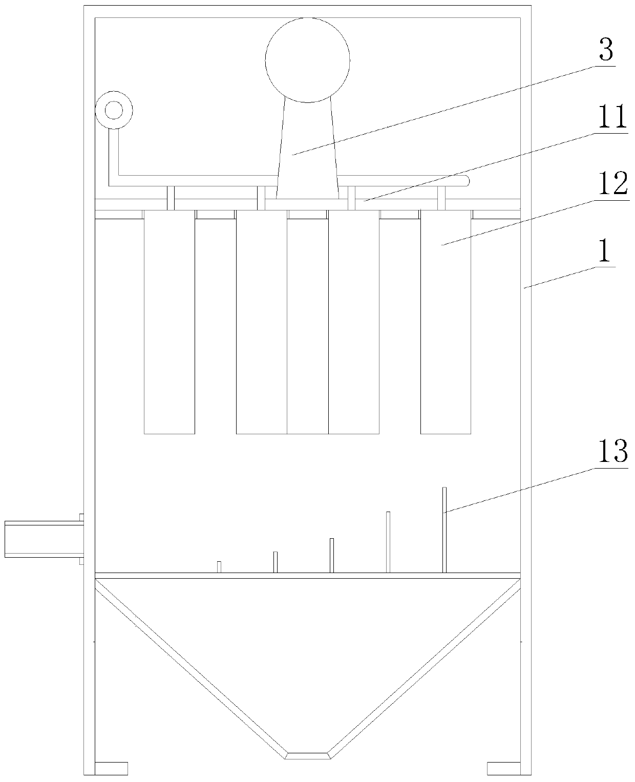 Ash removal device of dust remover used for flue gas from submerged arc furnace, and ash removal method for dust remover