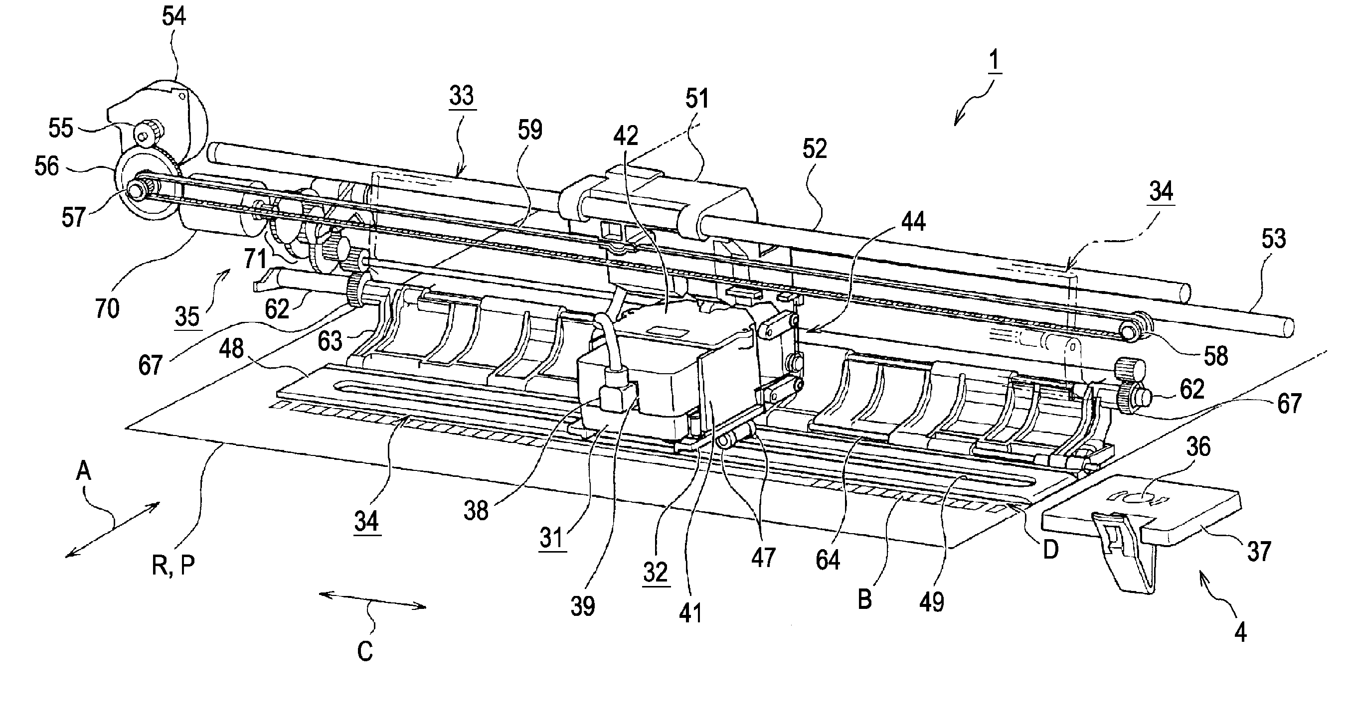 Unit for measuring color and recording apparatus