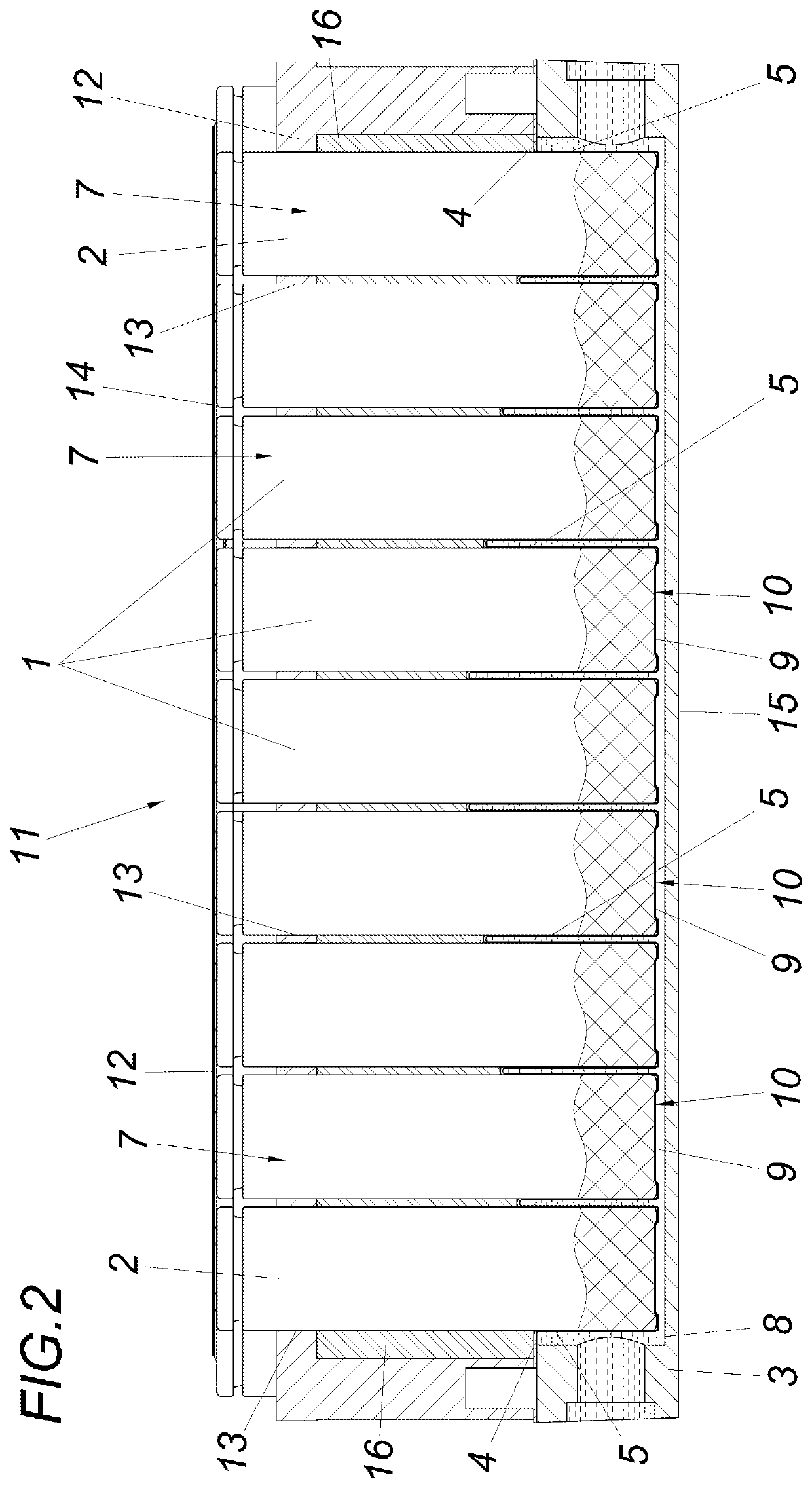 Cooling device for battery cells assembled into a module