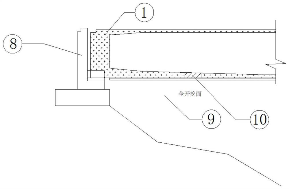 Side span cast-in-place section less-excavation structure and construction method