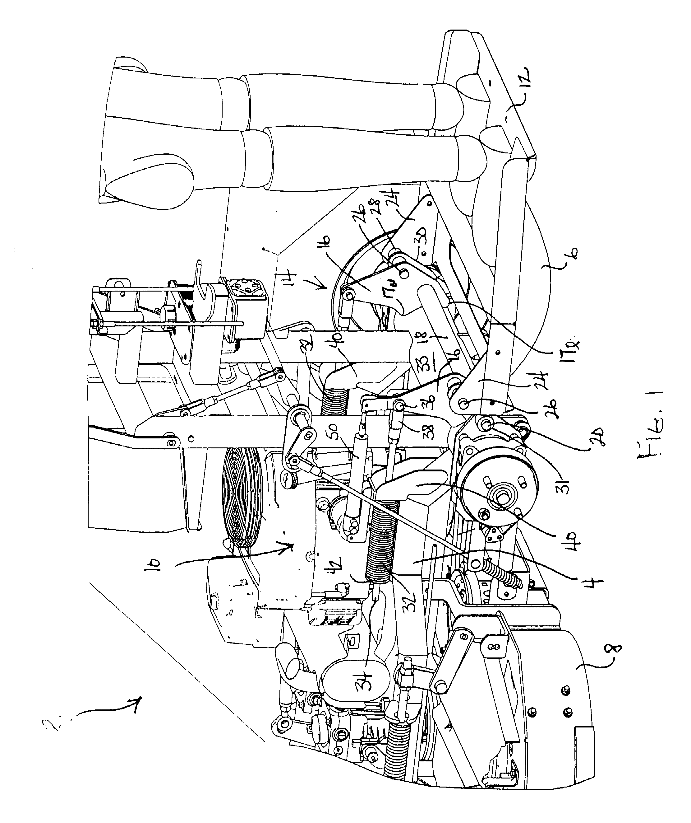 Mower with cushioned suspension for operator support platform having stowed and deployed positions