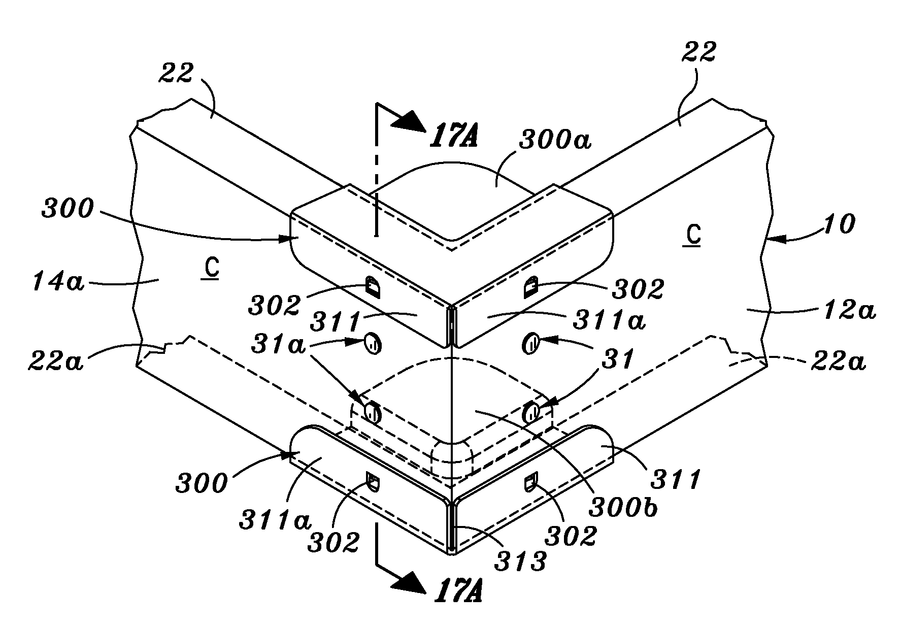 Easy to assemble bed base, two-component connector and kit