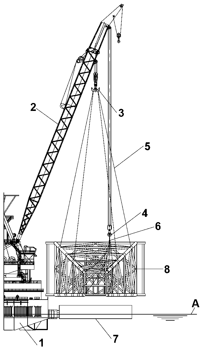 Method for righting jacket by using single cantilever gin pole and double hooks