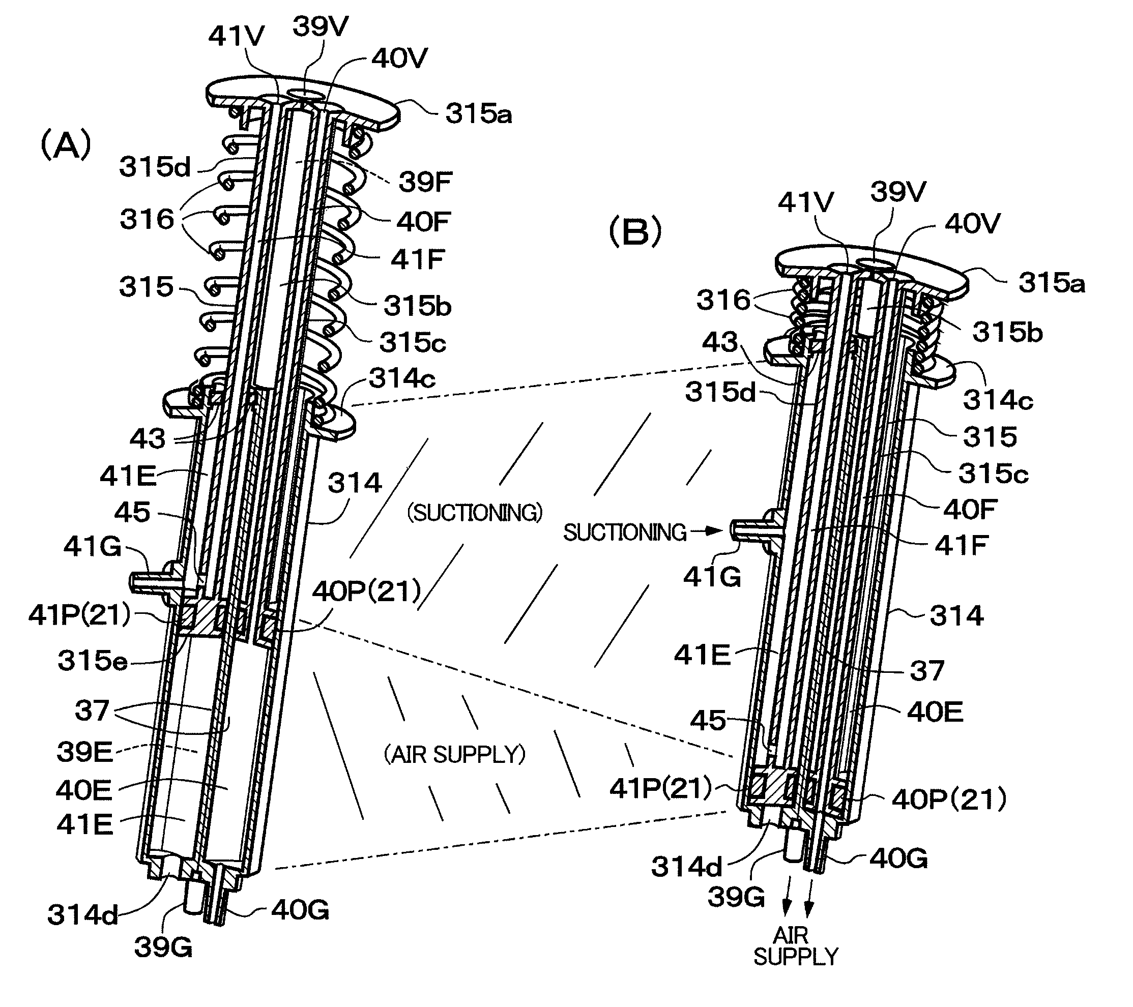 Automatic return syringe with ventilation paths for air and suction ports