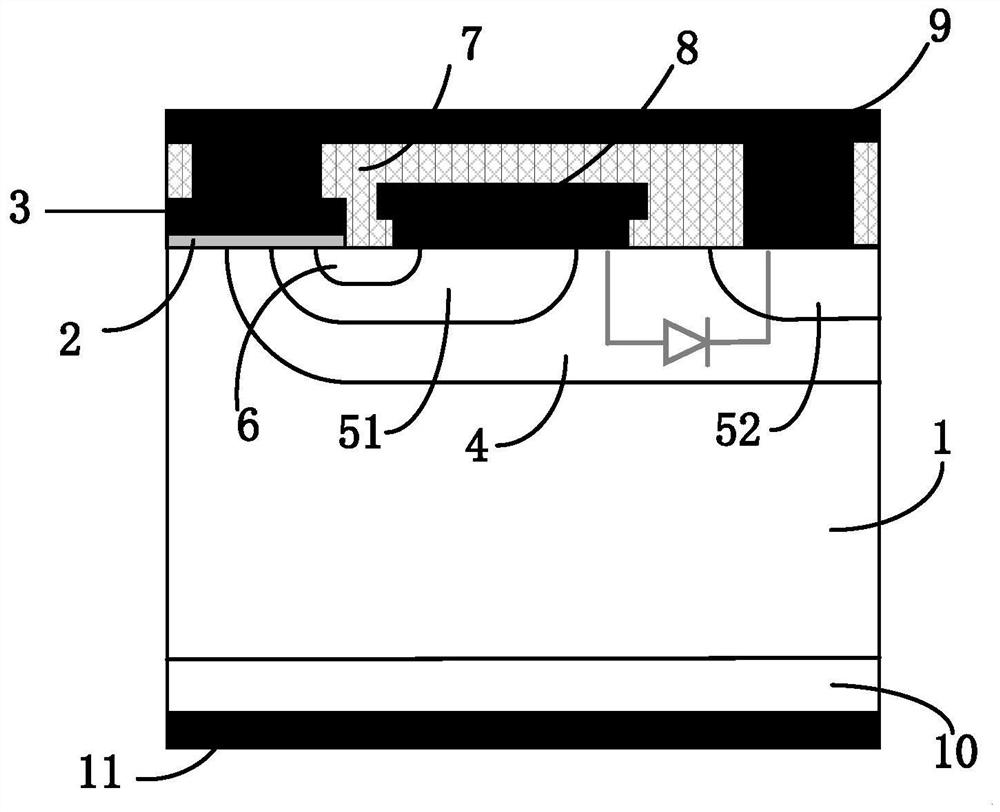 MOS gate-controlled thyristor with parasitic diode and manufacturing method thereof