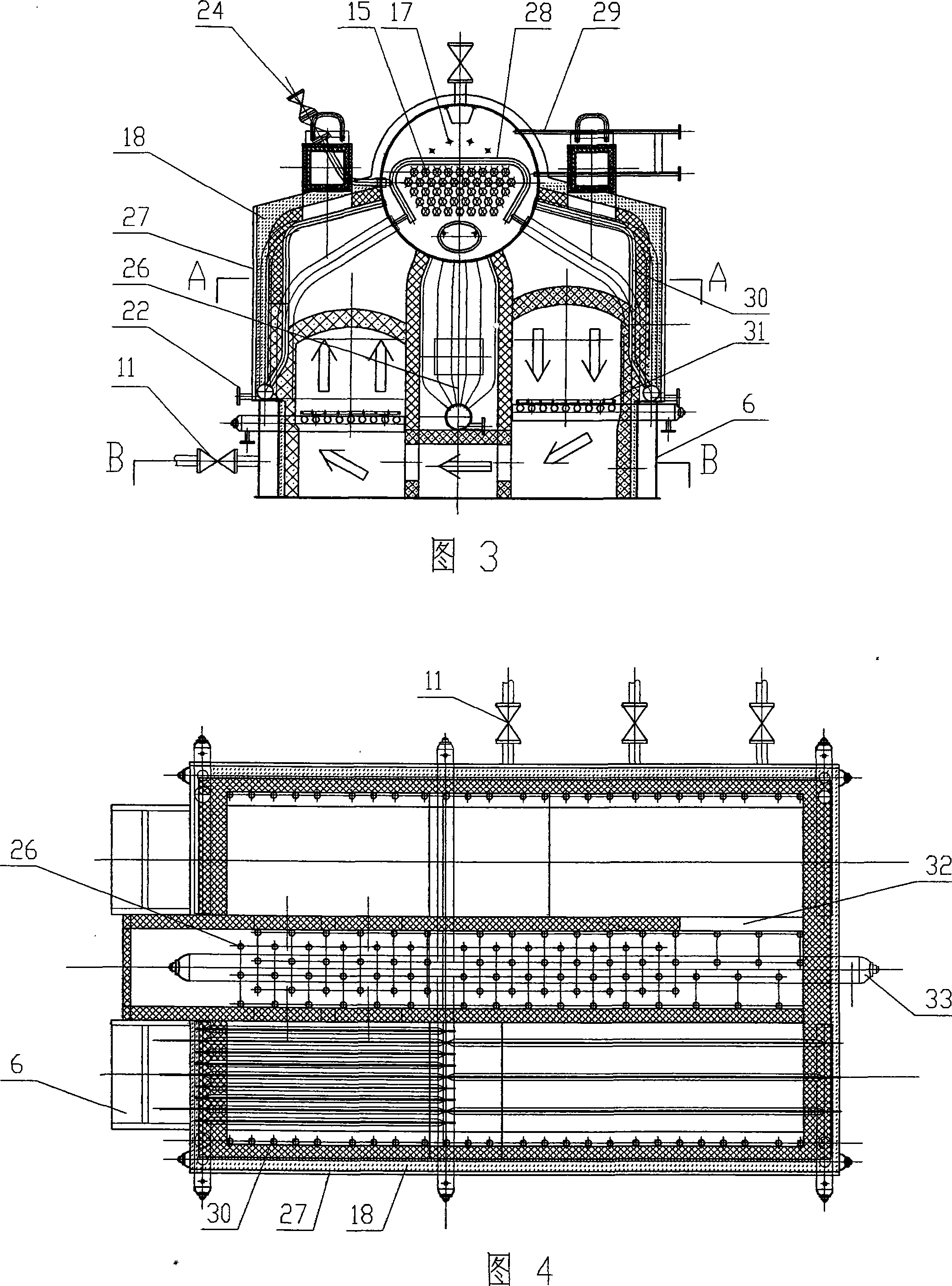 Hot flue gas bidirectional firing, high anthrax adaptability and variable load honeycomb type coal boiler