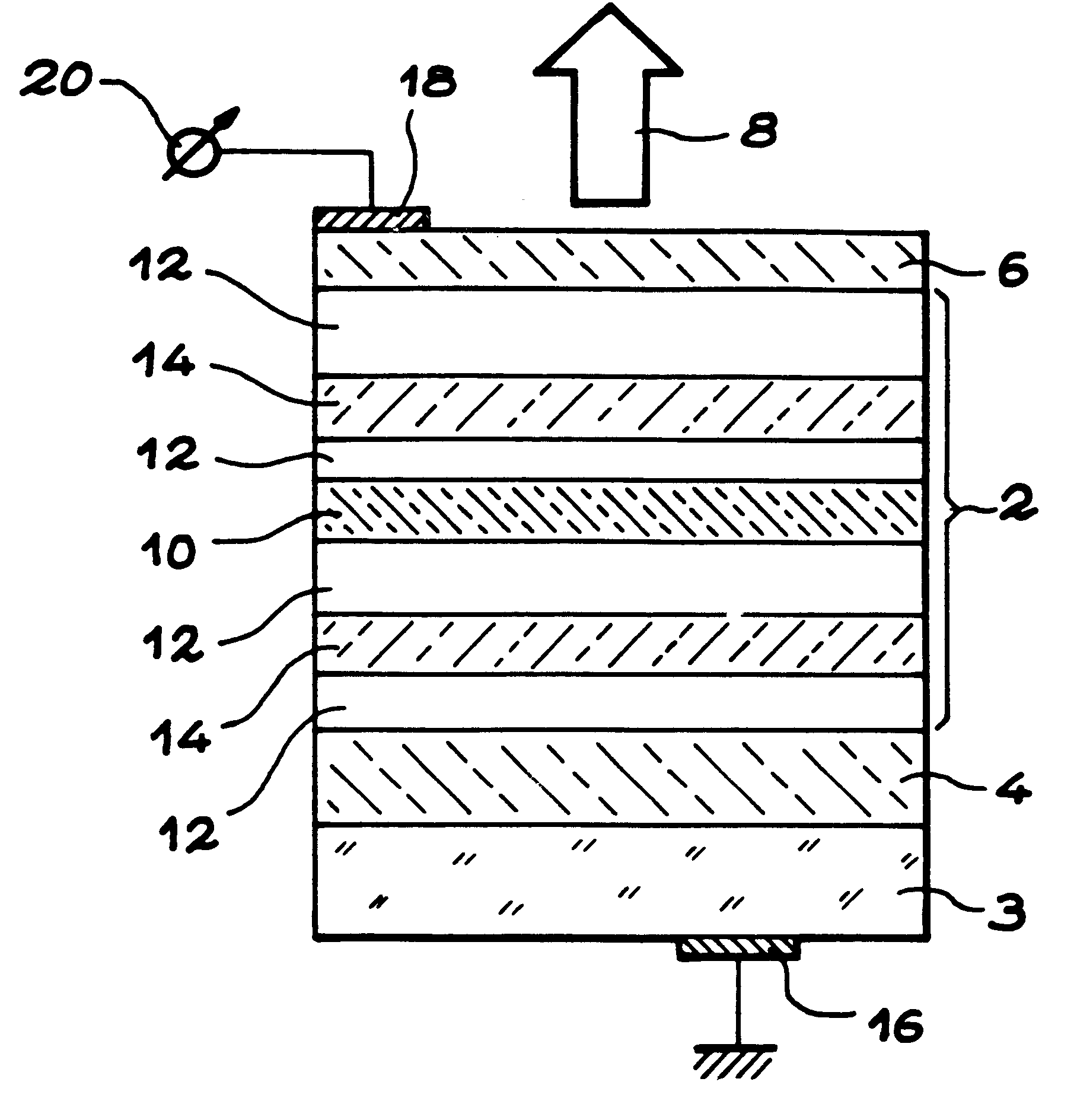 Optical semiconductor device with resonant cavity tunable in wavelength, application to modulation of light intensity